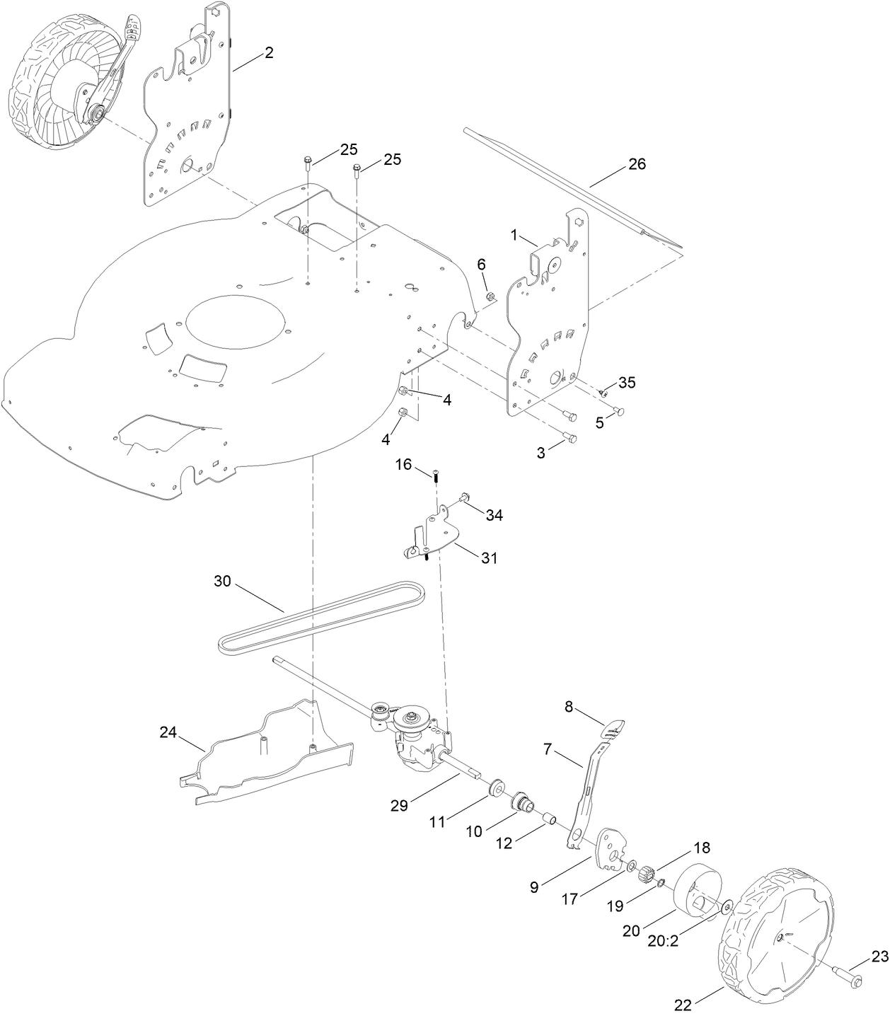 Rear Wheel and Height-of-Cut Assembly