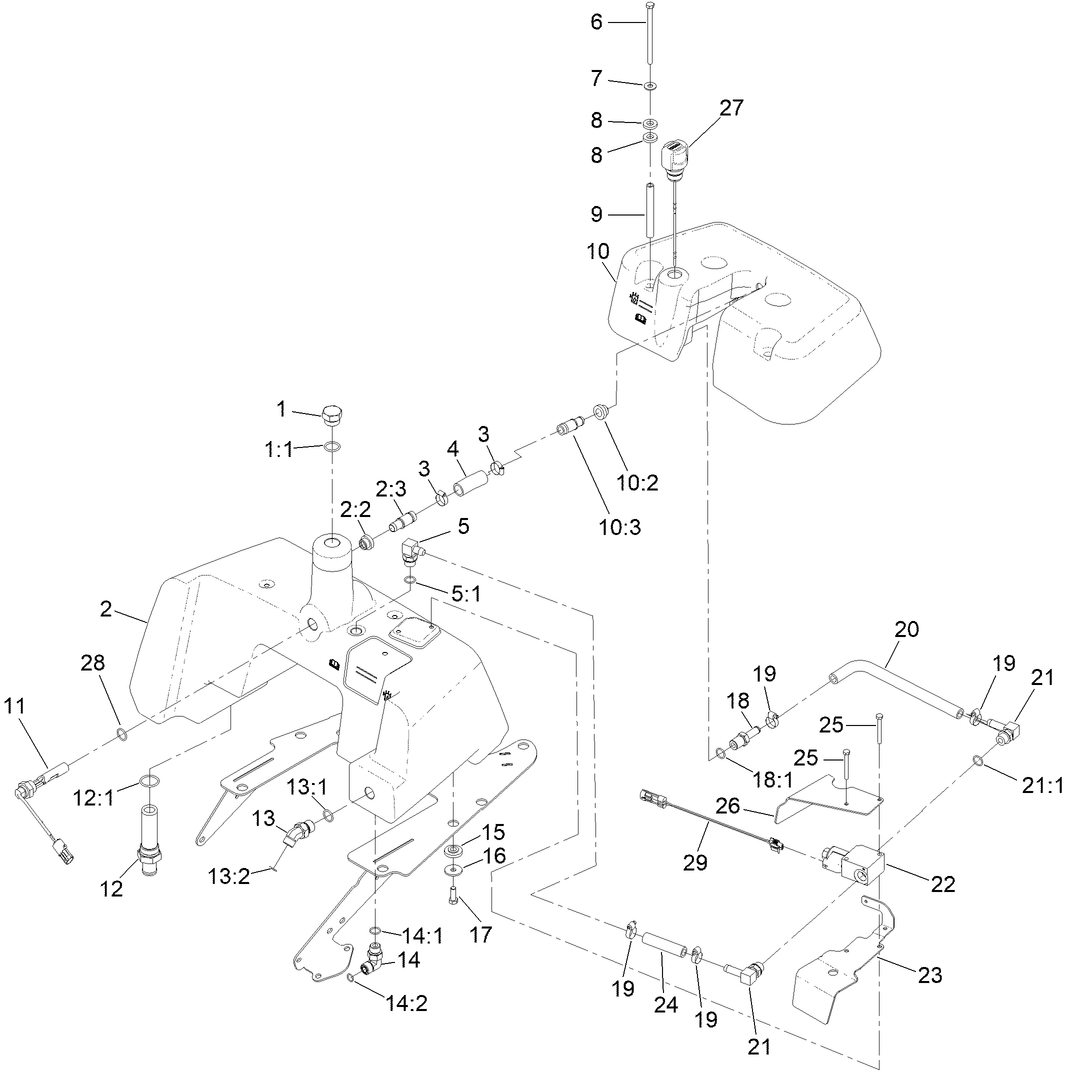 Hydraulic Tank and Leak Detector Assembly