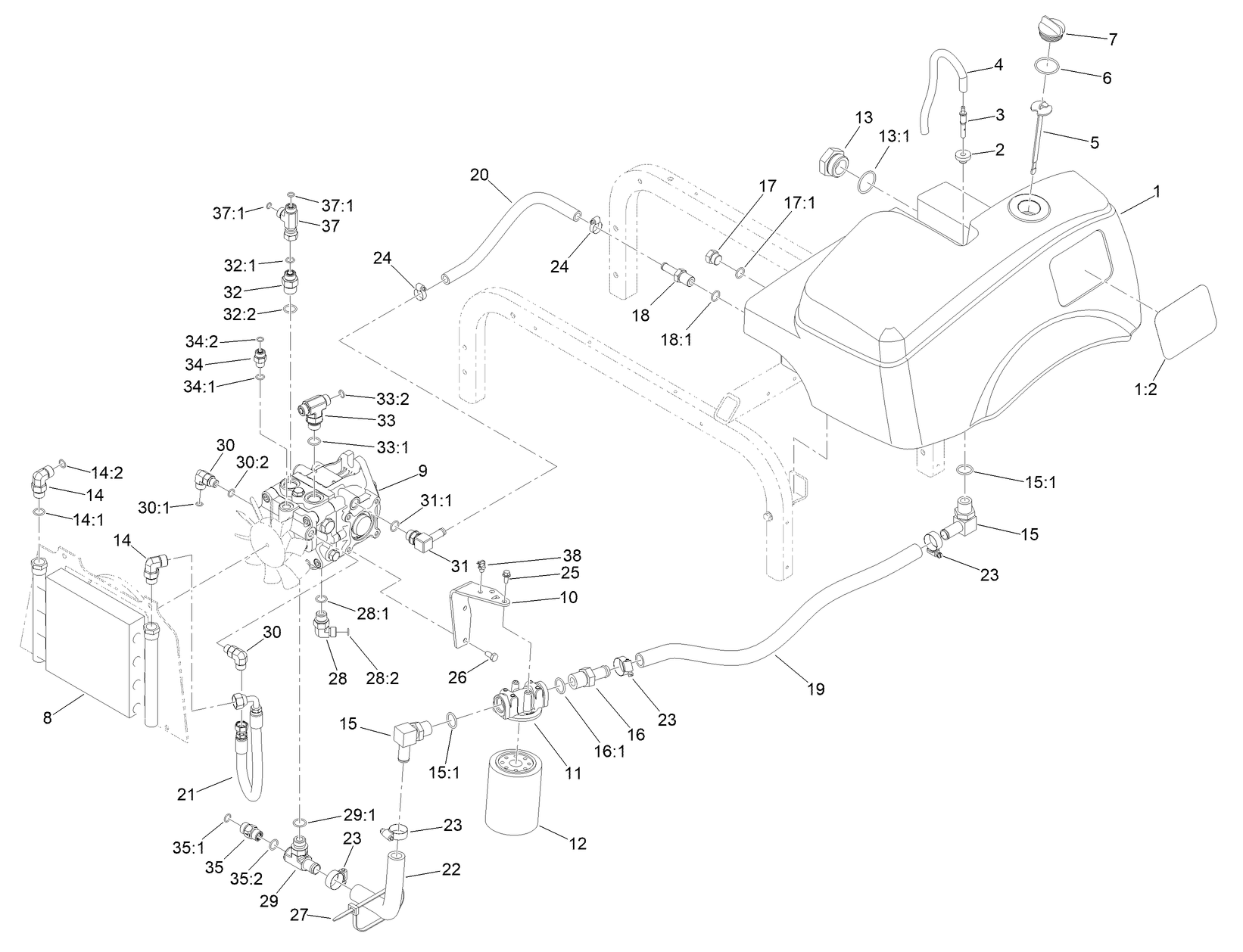 Hydraulic Pump, Tank and Cooler Assembly