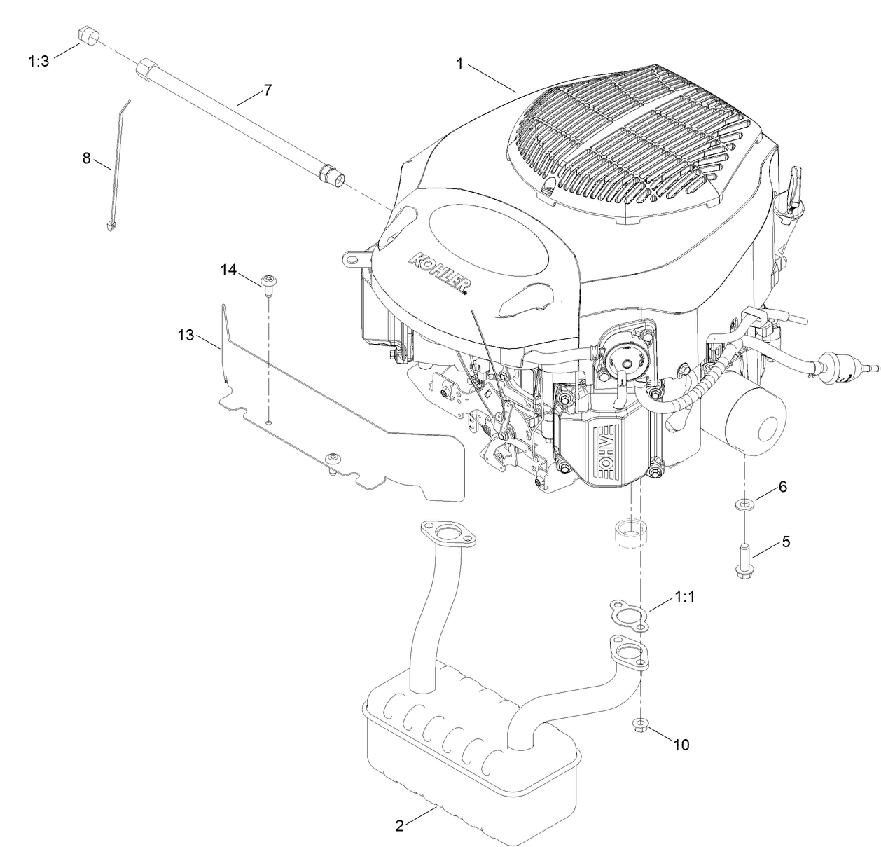 Engine and Muffler Assembly