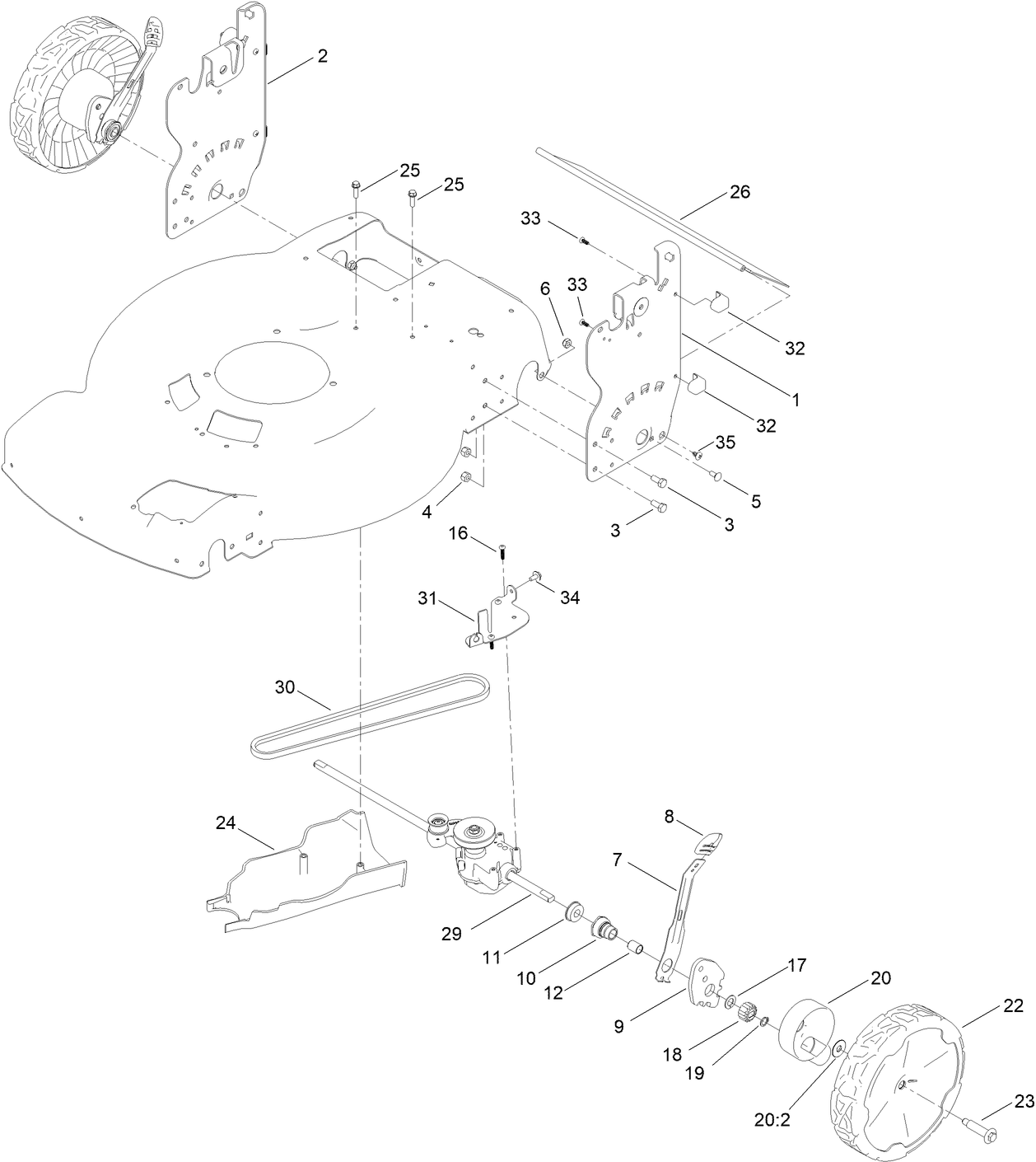 Rear Wheel and Height-of-Cut Assembly