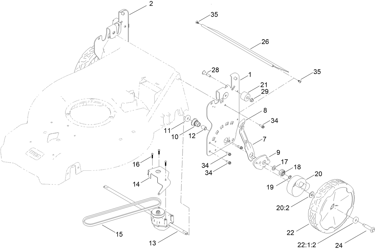 Rear Wheel and Height-of-Cut Assembly