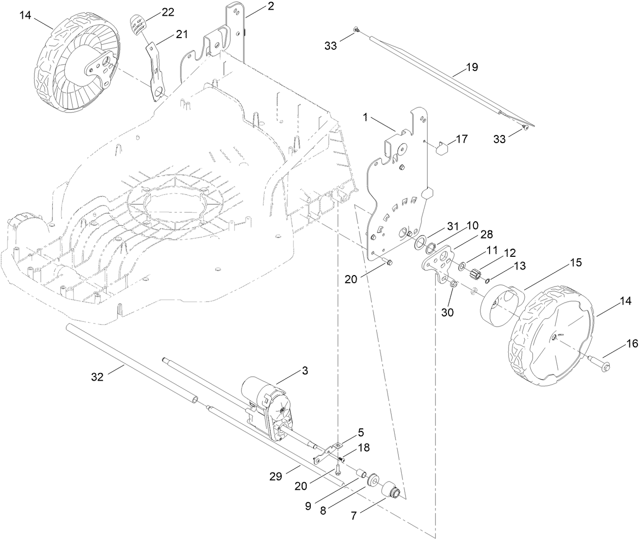 Rear Wheel and Height-of-Cut Assembly