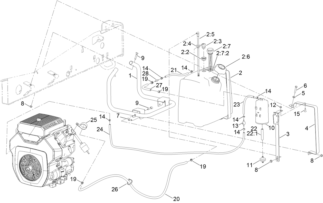Fuel Tank, Filter and Line Assembly