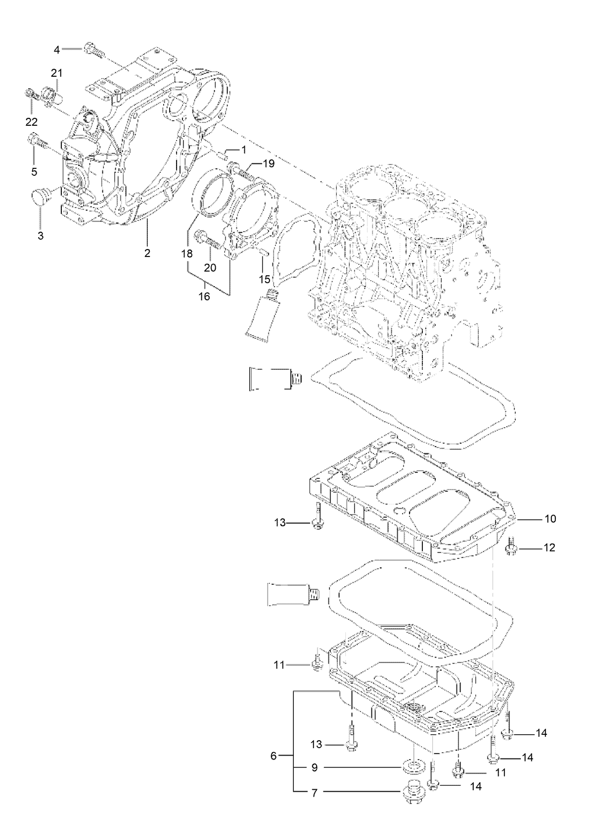 Flywheel Housing and Oil Sump Assembly