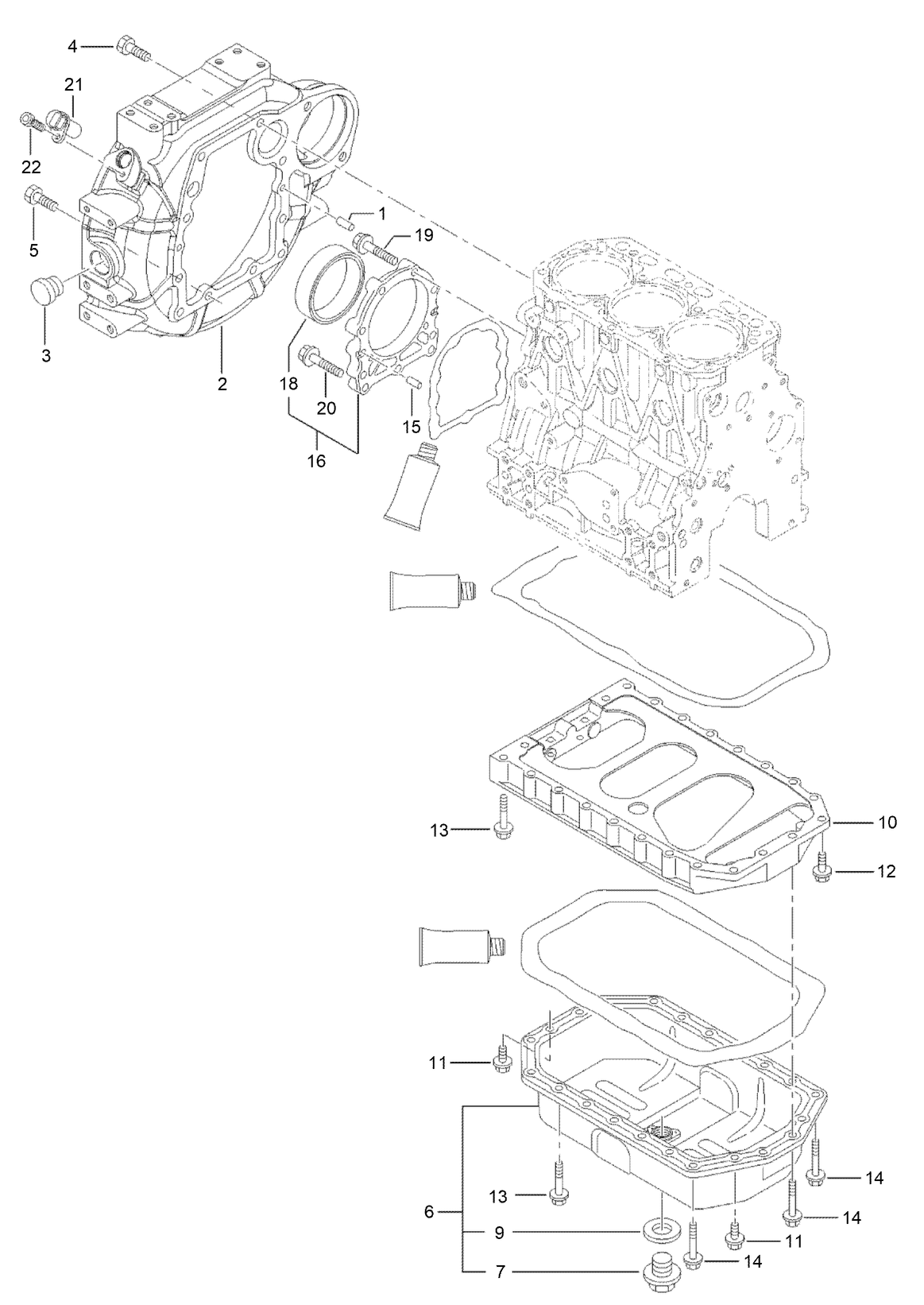 Flywheel Housing and Oil Sump Assembly