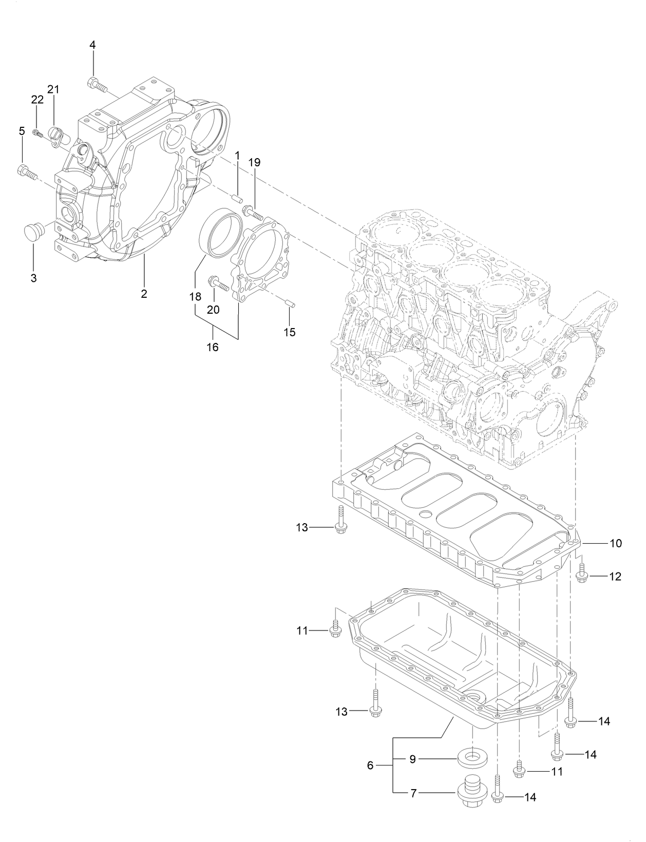 Flywheel Housing and Oil Sump Assembly