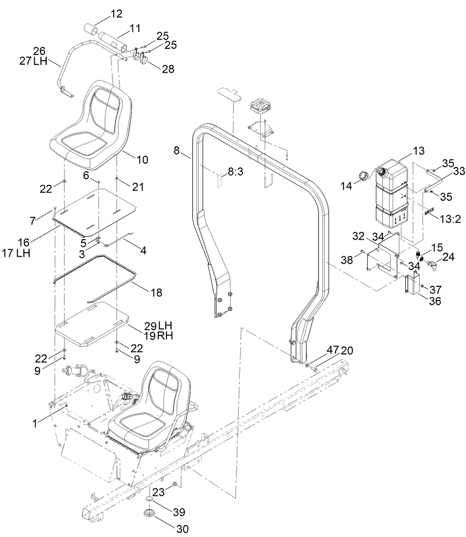 Seat, Fresh Water Tank and  Roll-Over Protection System Assembly
