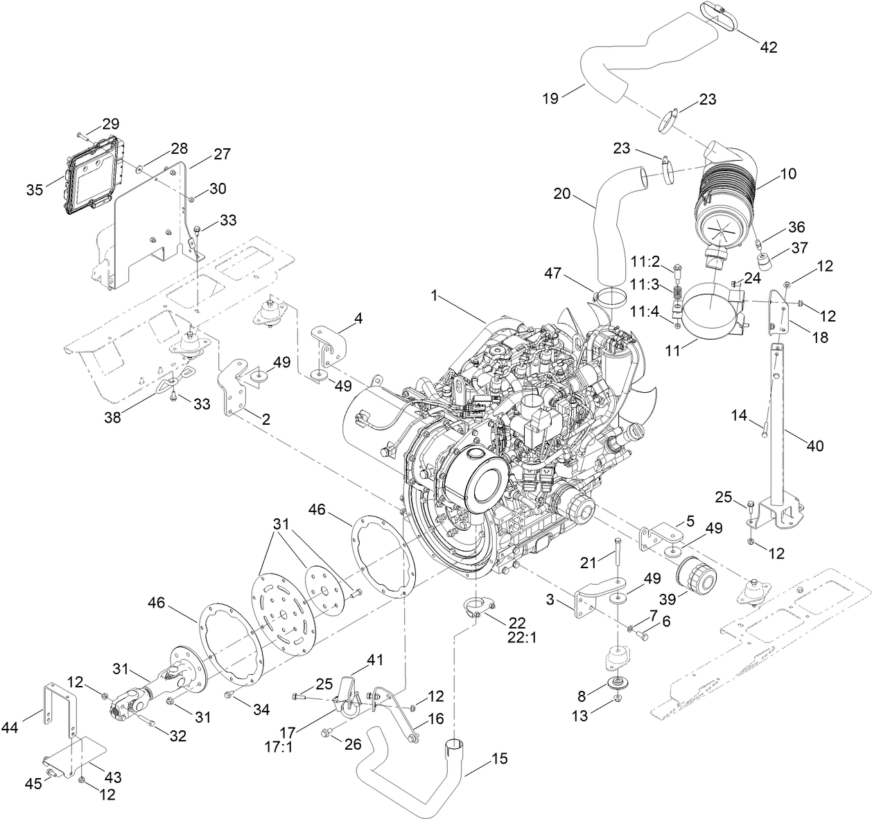 Engine, Air Cleaner and Drive Shaft Assembly