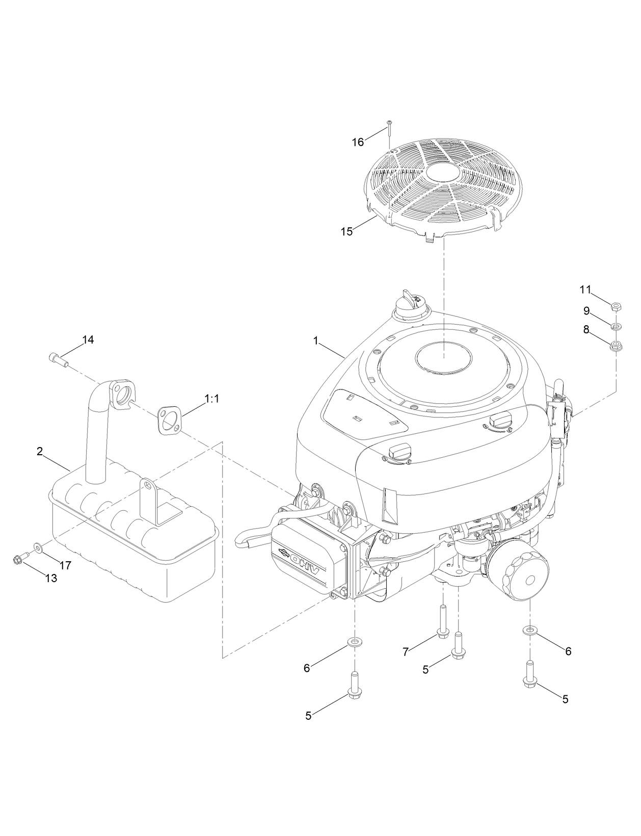 Engine and Muffler Assembly