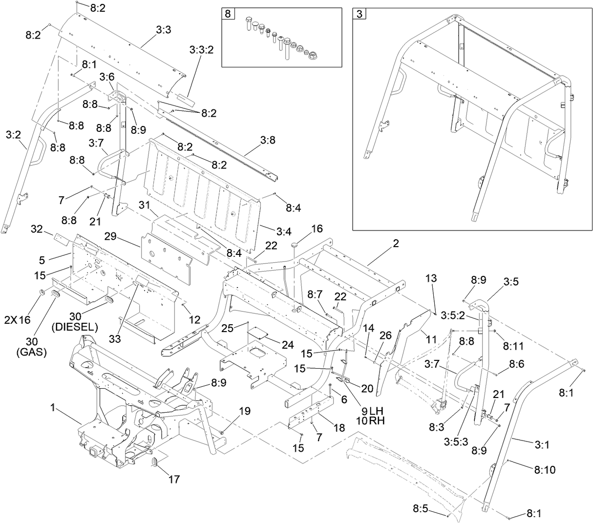 Frame and ROPS Assembly