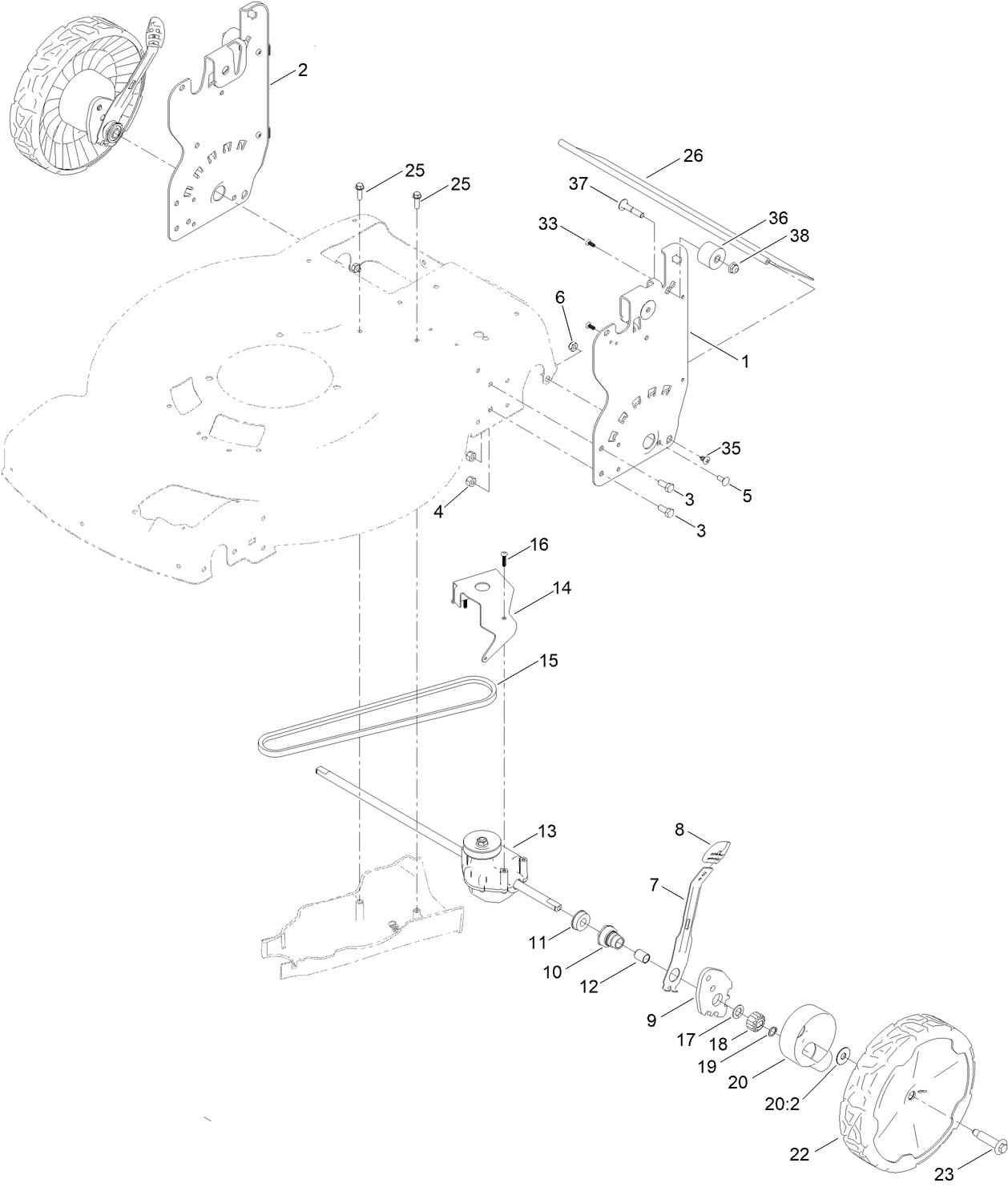 Rear Wheel and Height-of-Cut Assembly