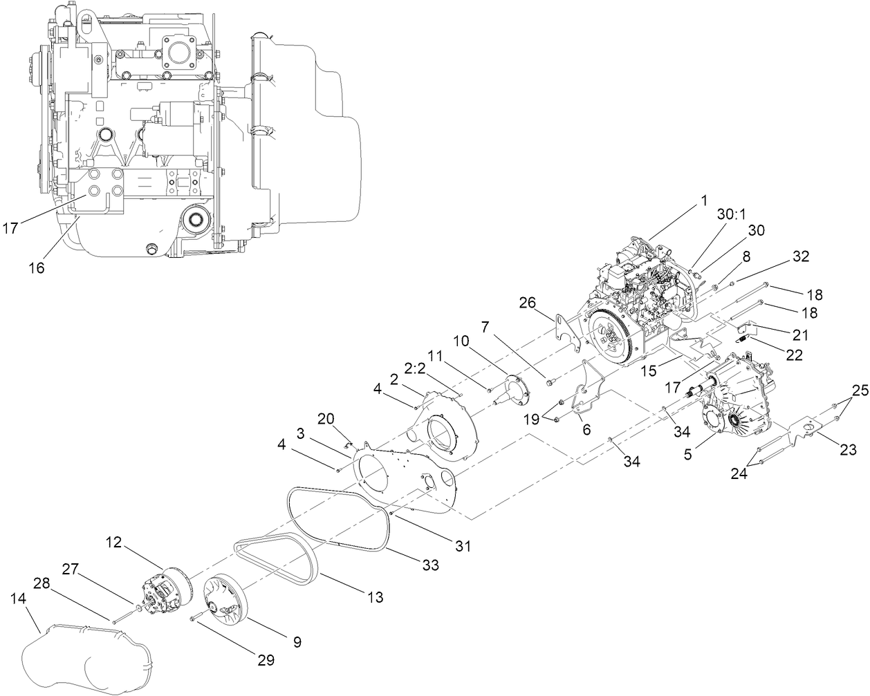 Engine, Transaxle and Clutch Assembly