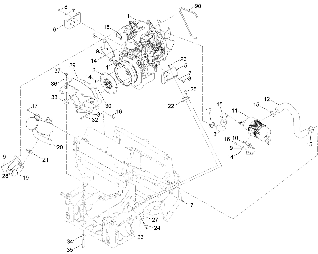 Engine and Muffler Assembly