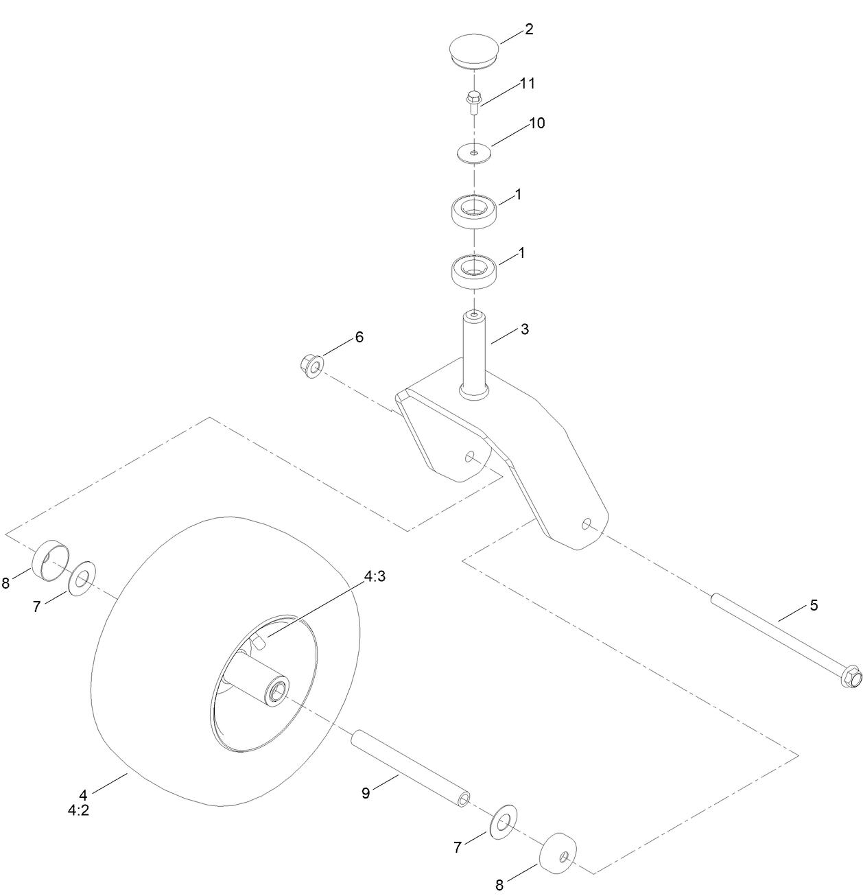 Caster Fork and Wheel Assembly