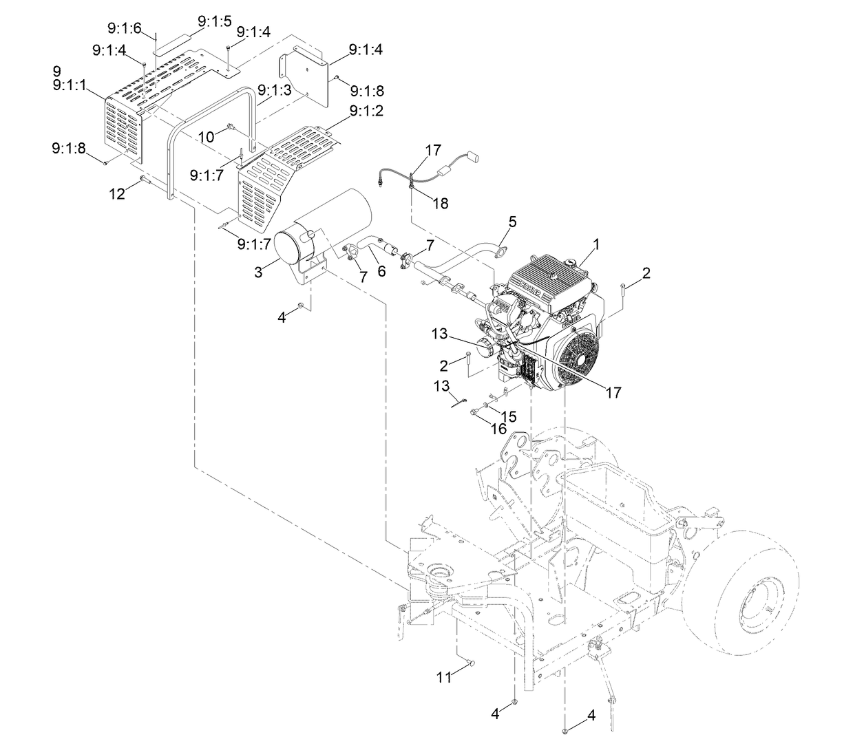 Engine and Muffler Assembly