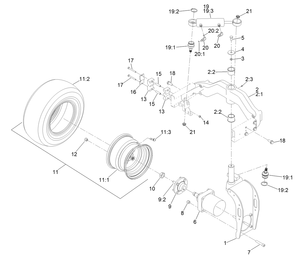 Rear Fork and Tire Assembly