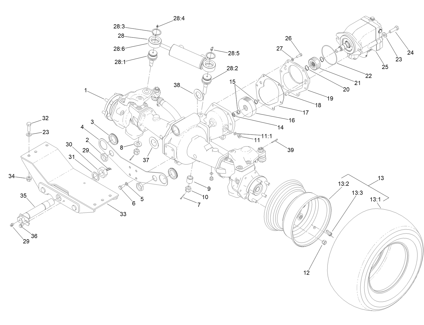 Rear Axle and Steering Cylinder Assembly