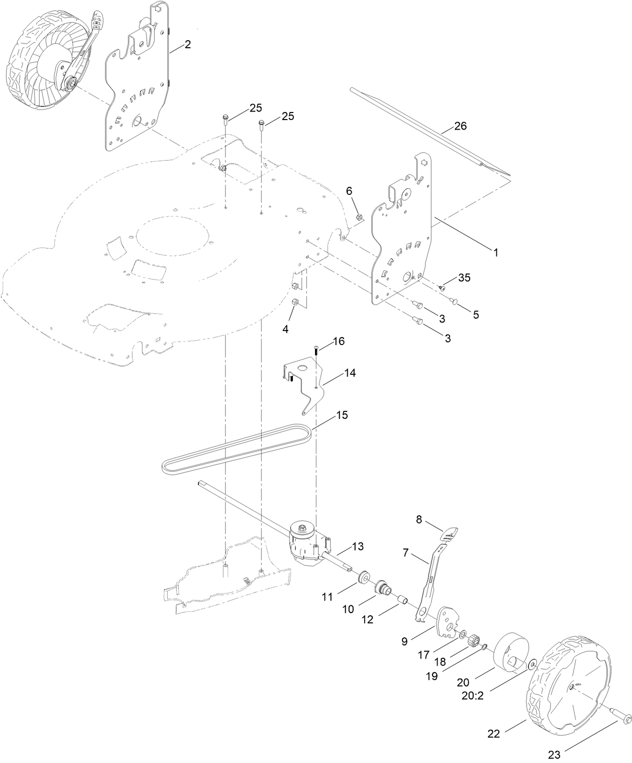 Rear Wheel and Height-of-Cut Assembly