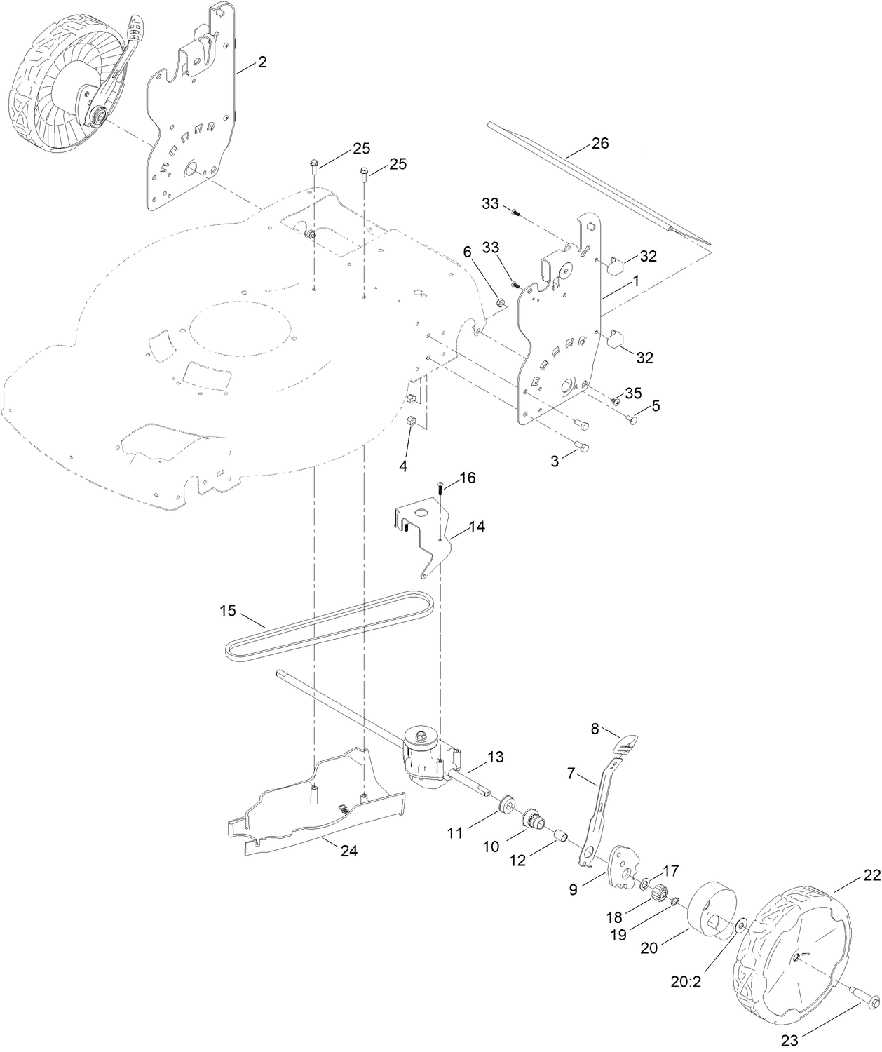 Rear Wheel and Height-of-Cut Assembly