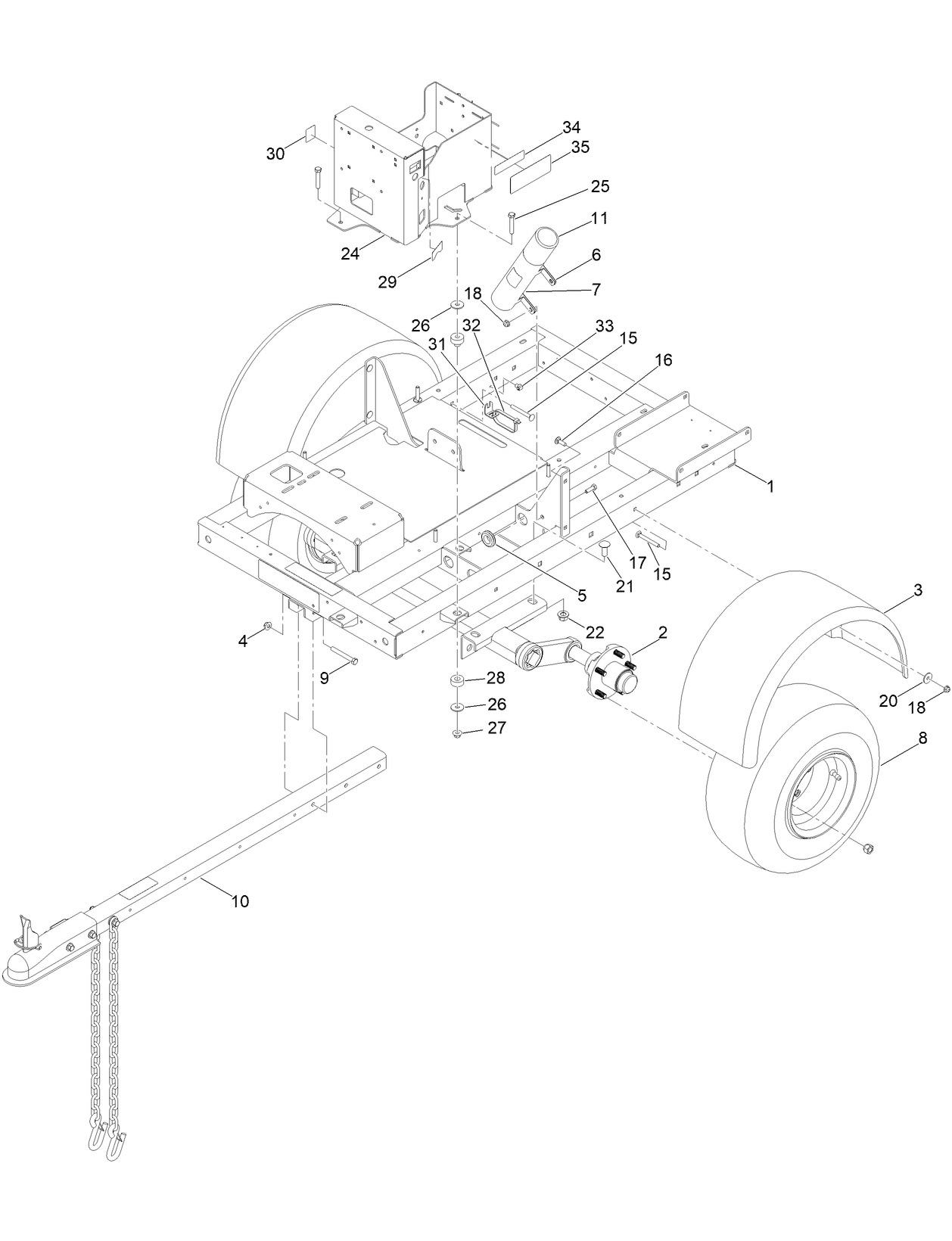 Frame, Wheel, Axle and Hitch Assembly