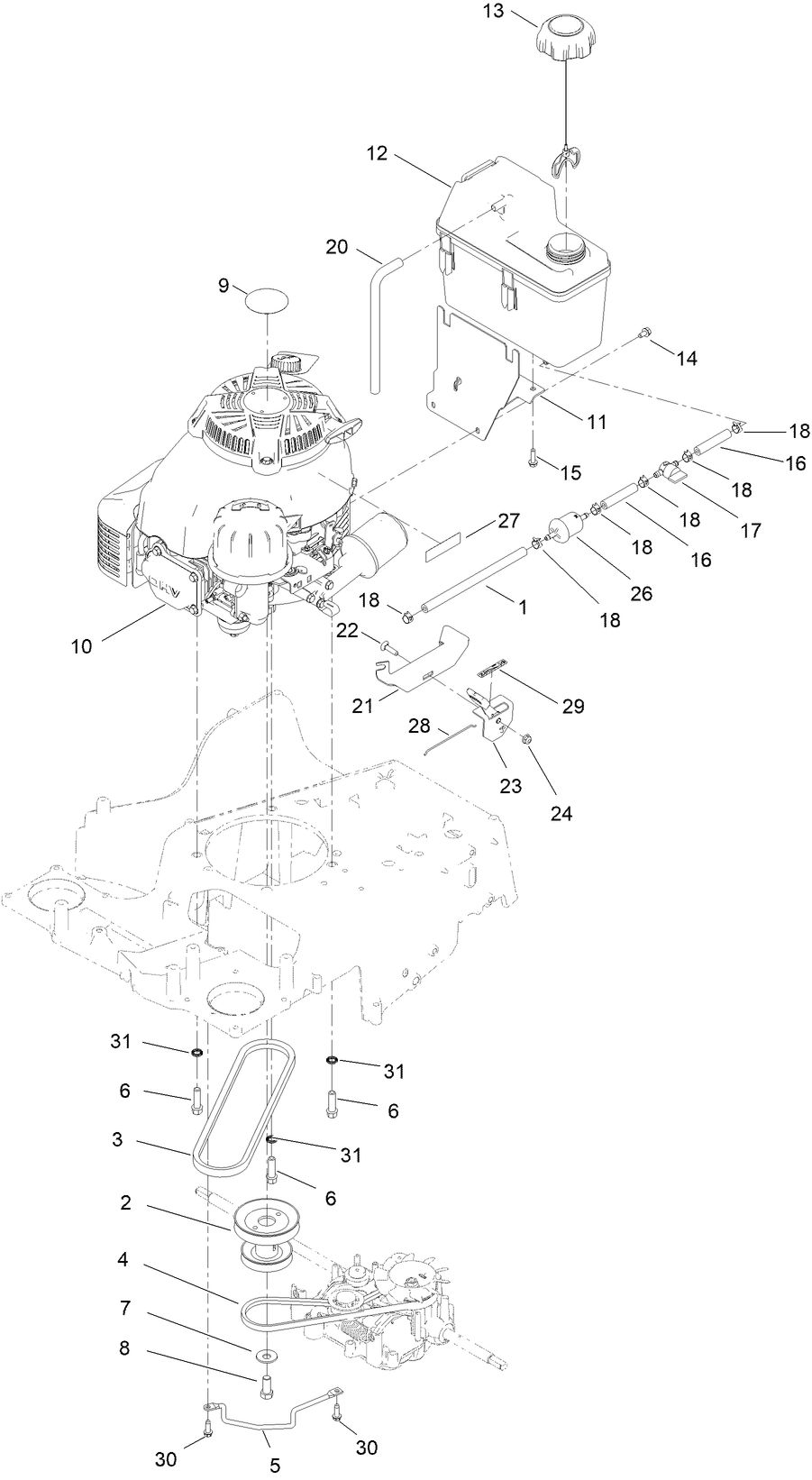 Engine and Fuel Tank Assembly