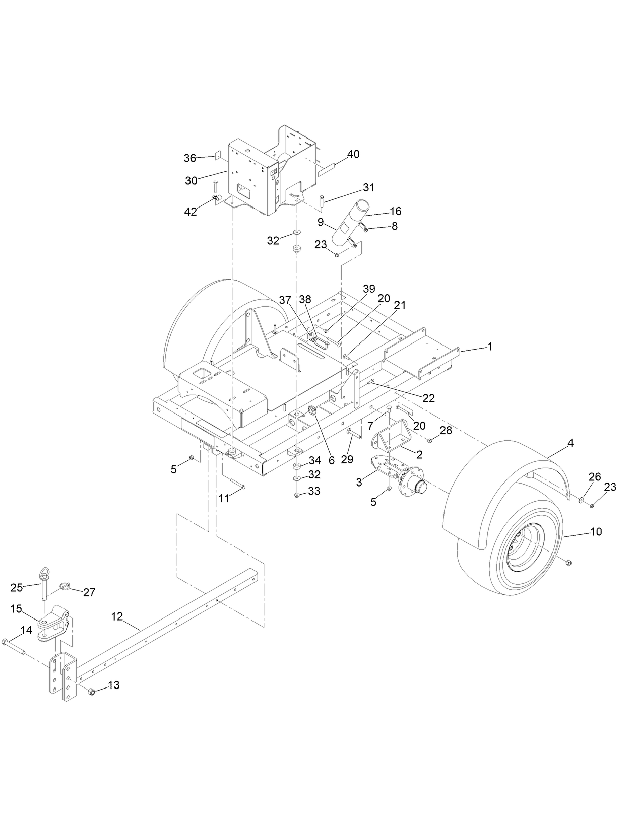 Frame, Wheel, Axle and Hitch Assembly
