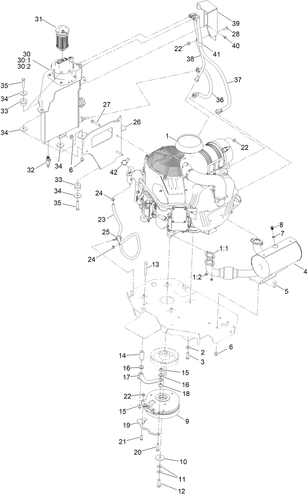 Engine and Muffler Assembly
