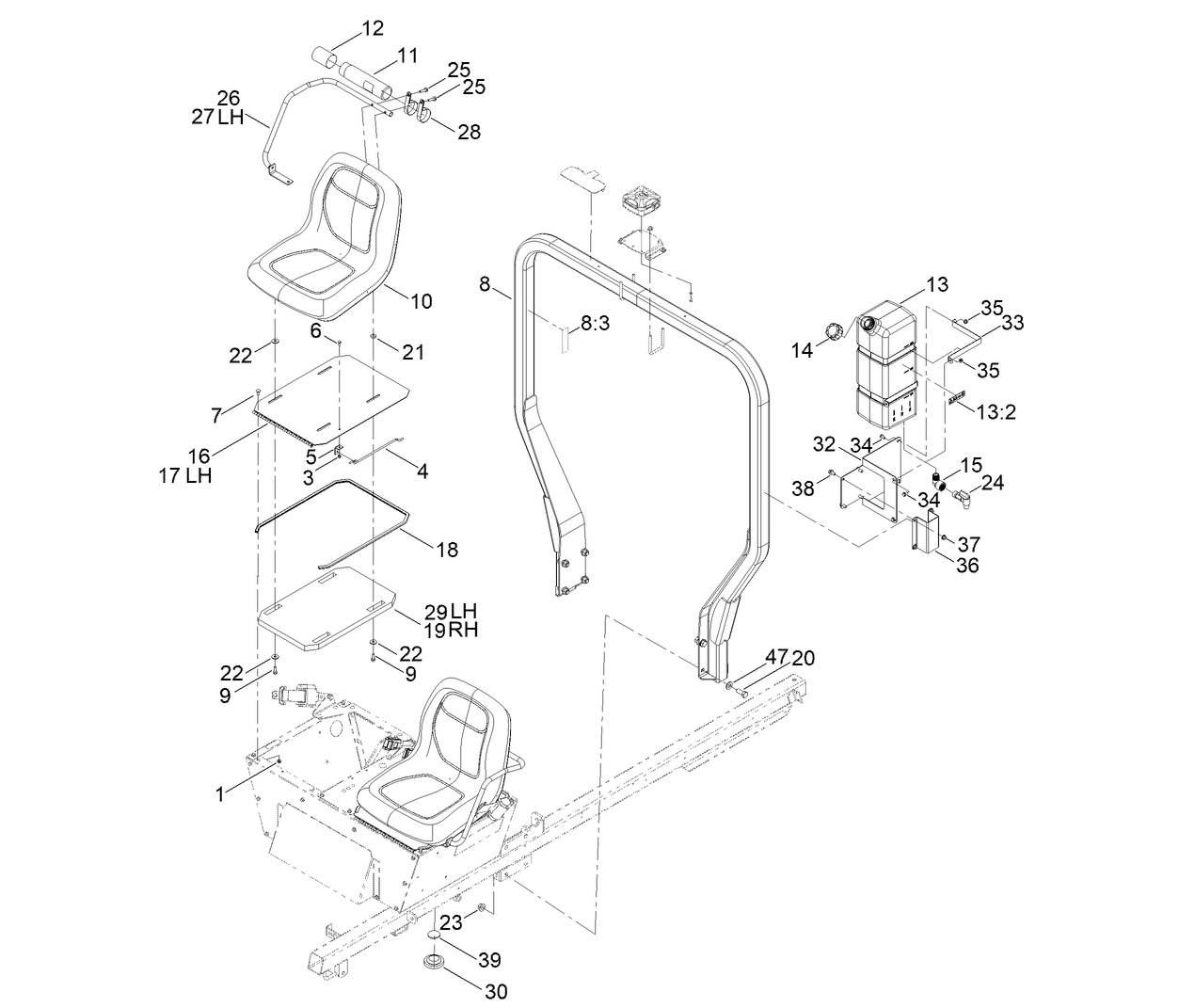 Seat, Fresh Water Tank and Roll-Over Protection System Assembly