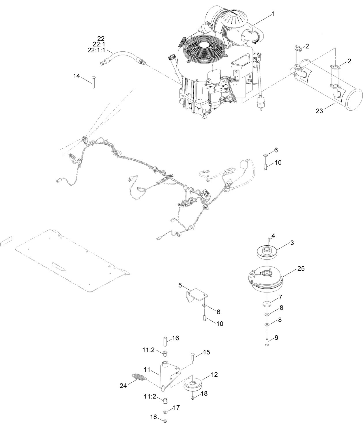 Engine, Clutch and Muffler Assembly