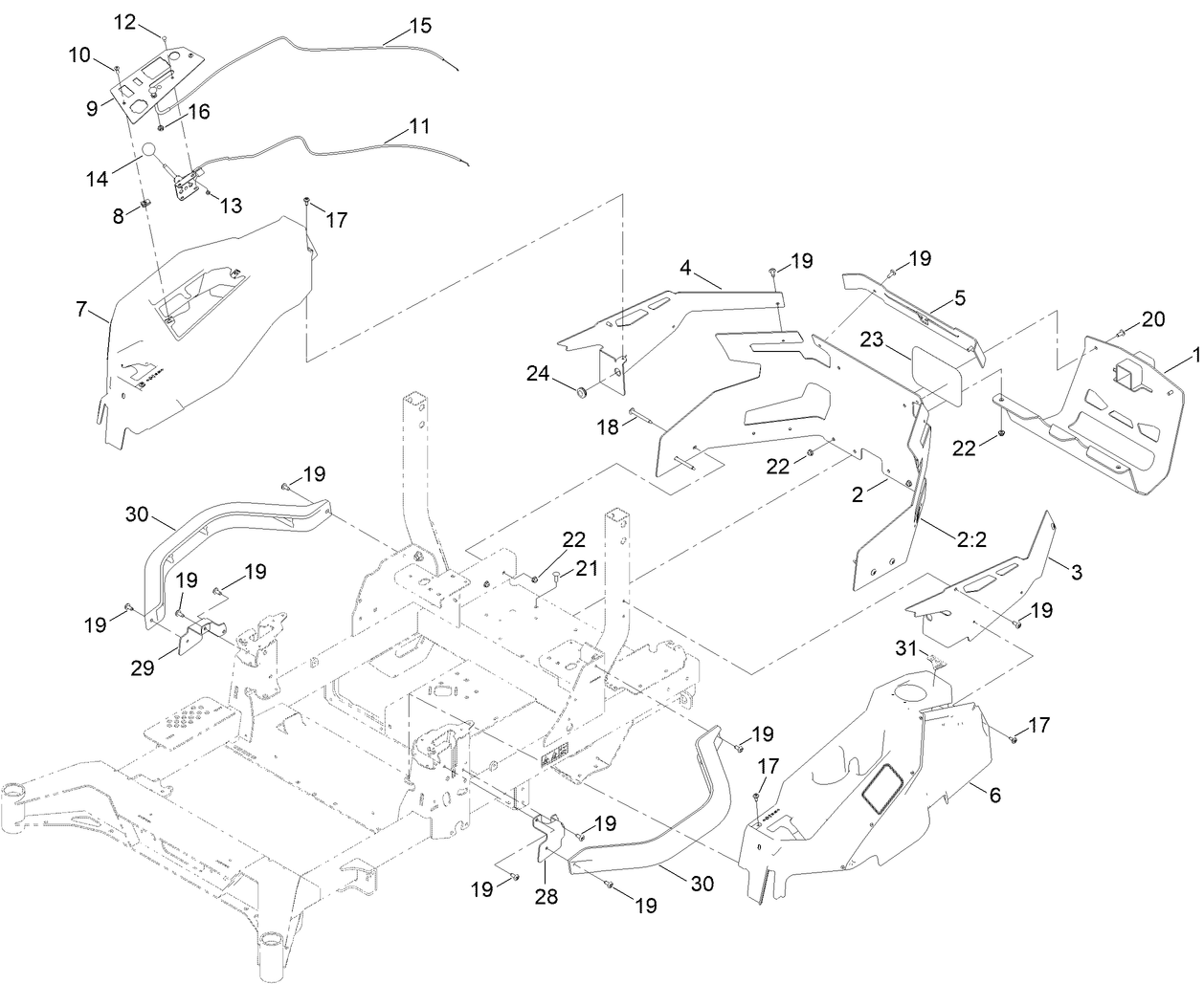 Throttle, Choke Cables and Guard Assembly