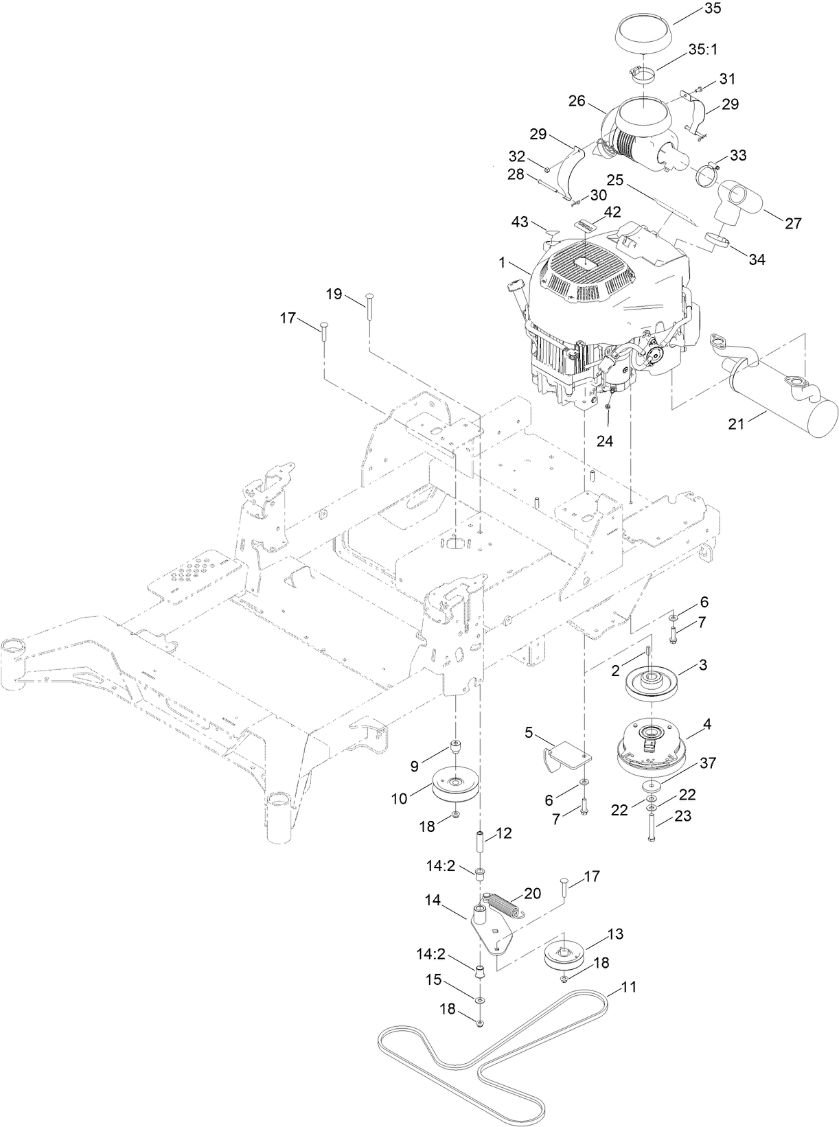 Engine, Clutch and Muffler Assembly