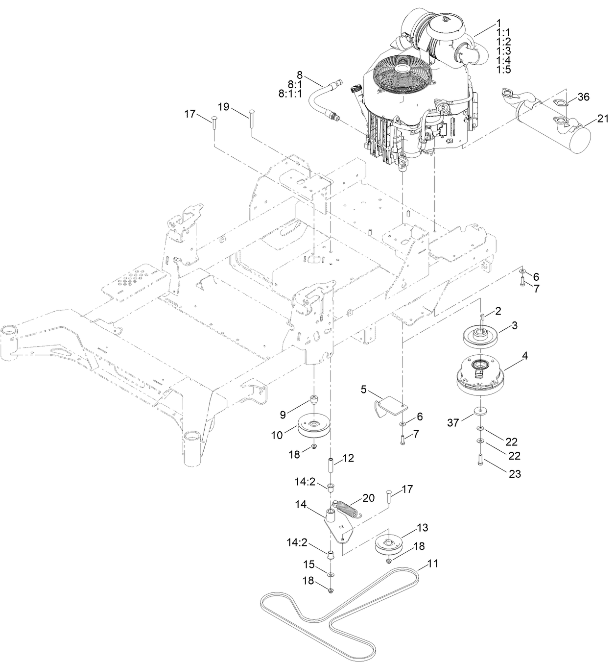 Engine, Clutch and Muffler Assembly