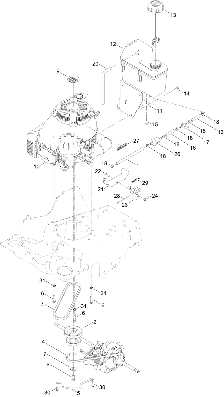 Engine and Fuel Tank Assembly