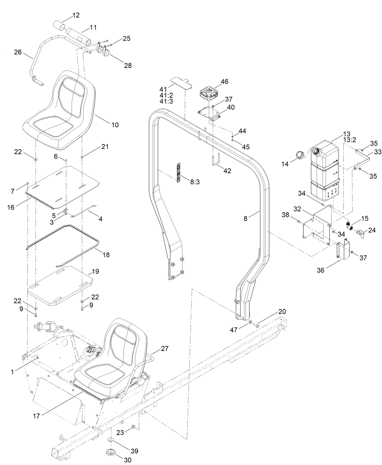 Seat, Fresh Water Tank and Roll-Over Protection  System Assembly