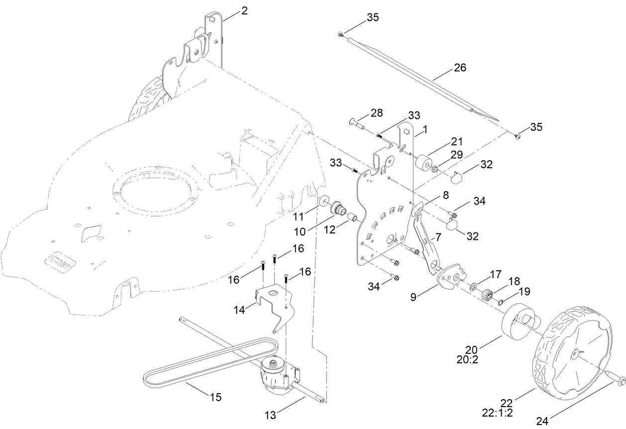 Rear Wheel and Height-of-Cut Assembly