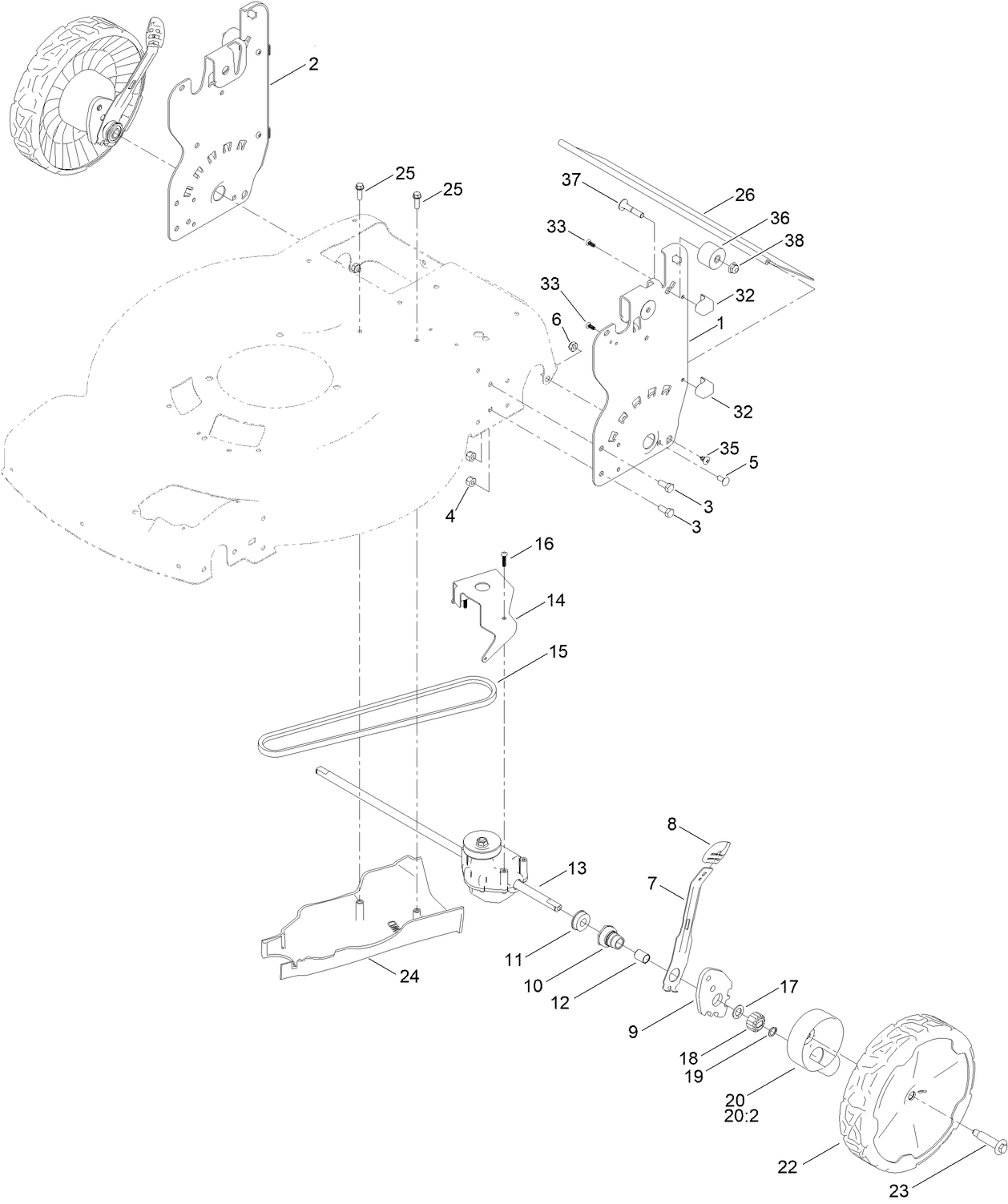 Rear Wheel and Height-of-Cut Assembly