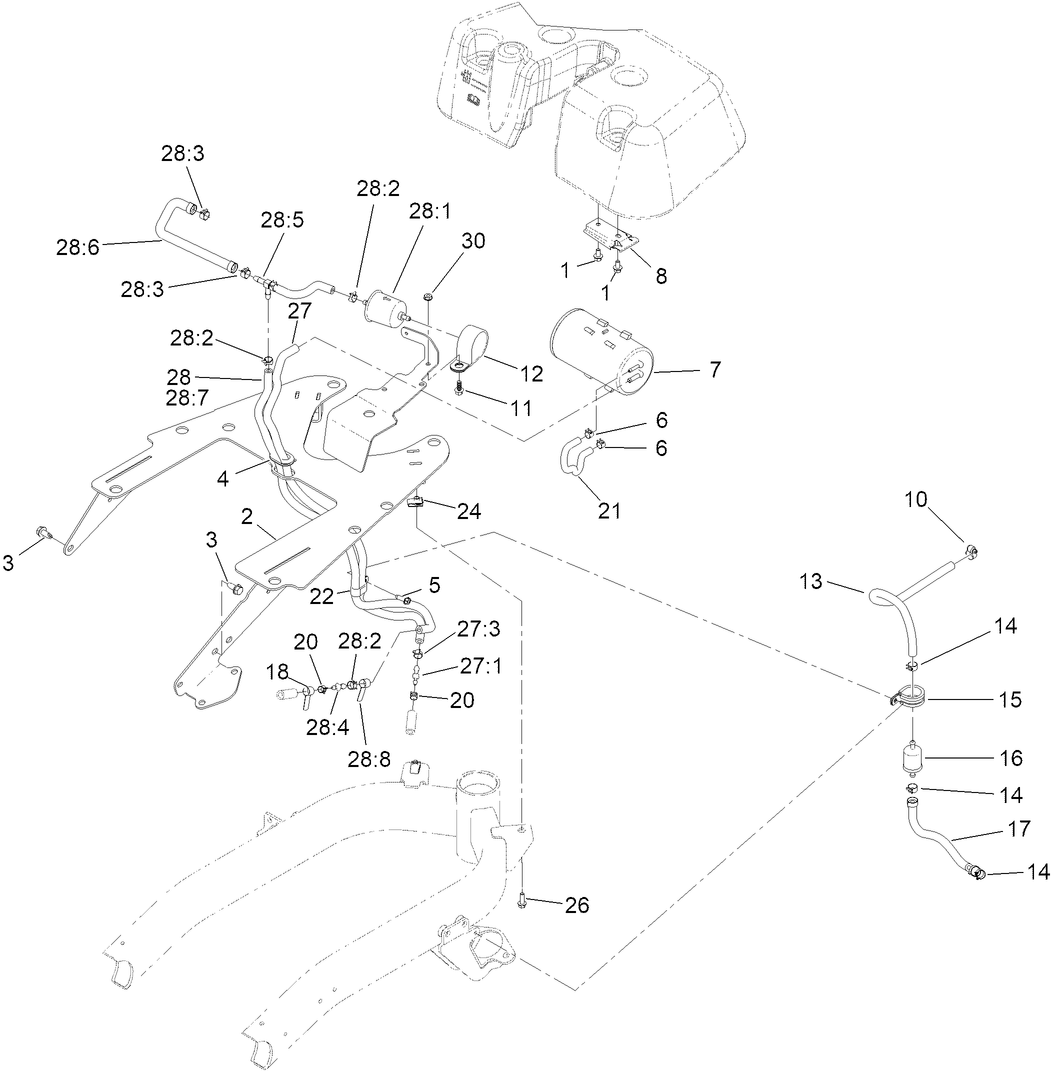 Fuel Line and Carbon Canister Hose Routing Assembly