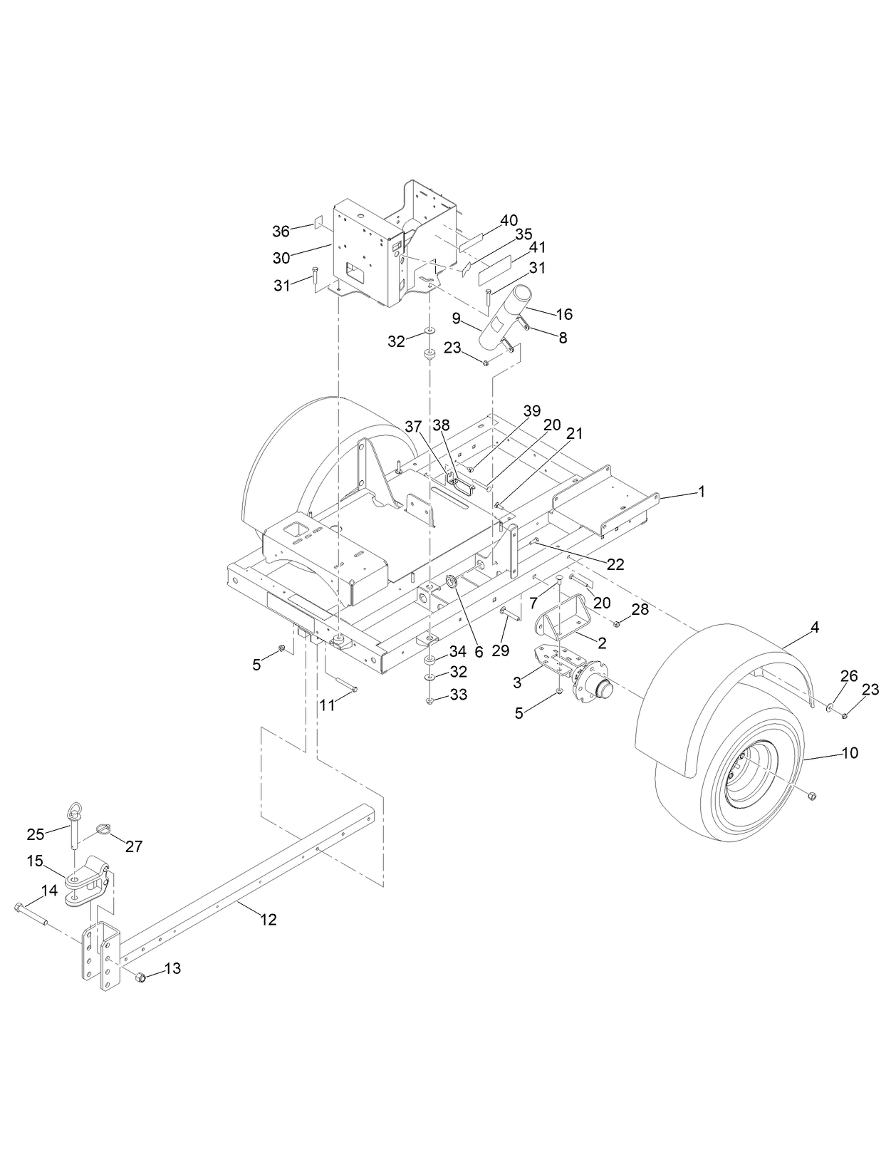 Frame, Wheel, Axle and Hitch Assembly