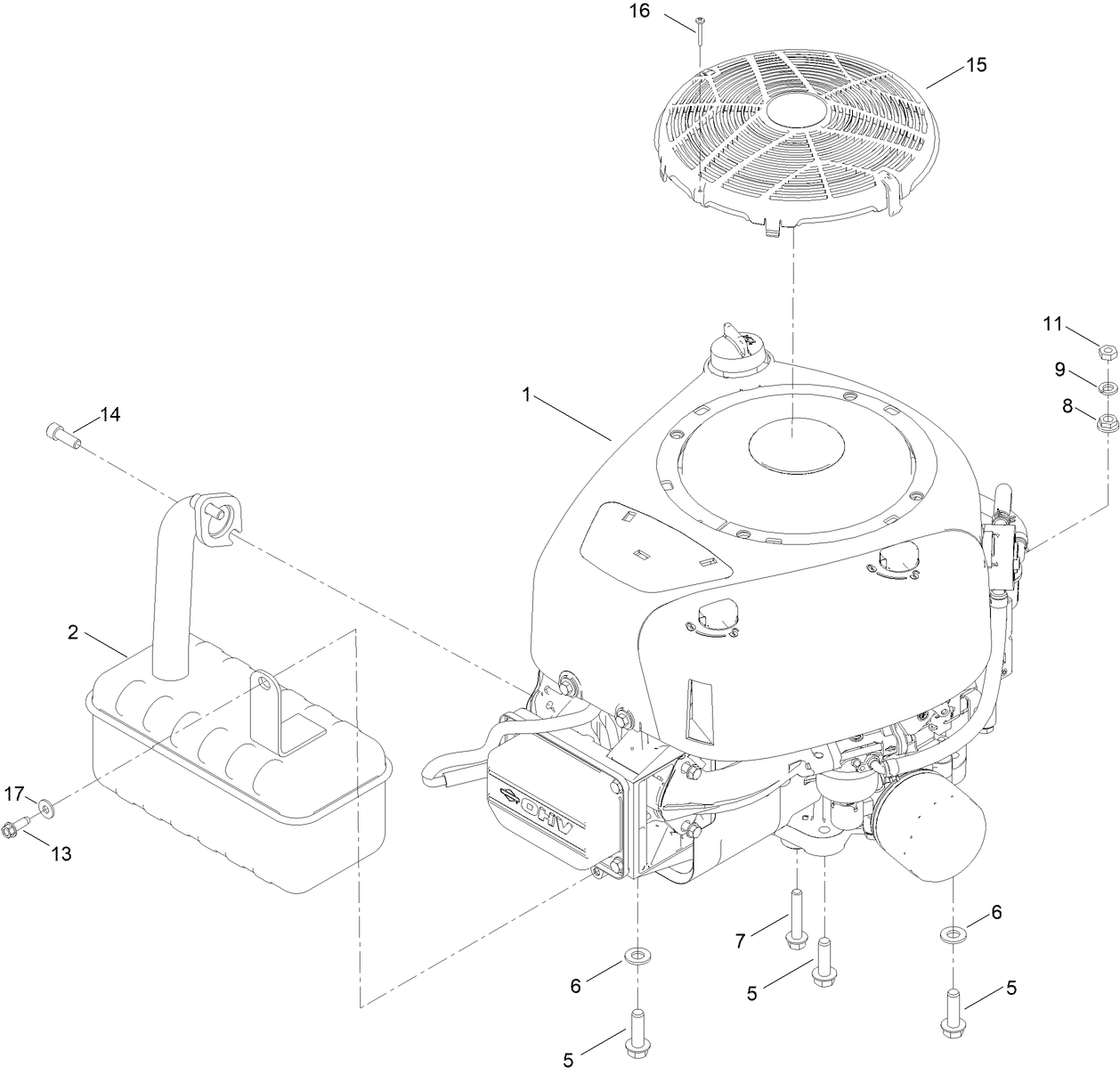 Engine and Muffler Assembly