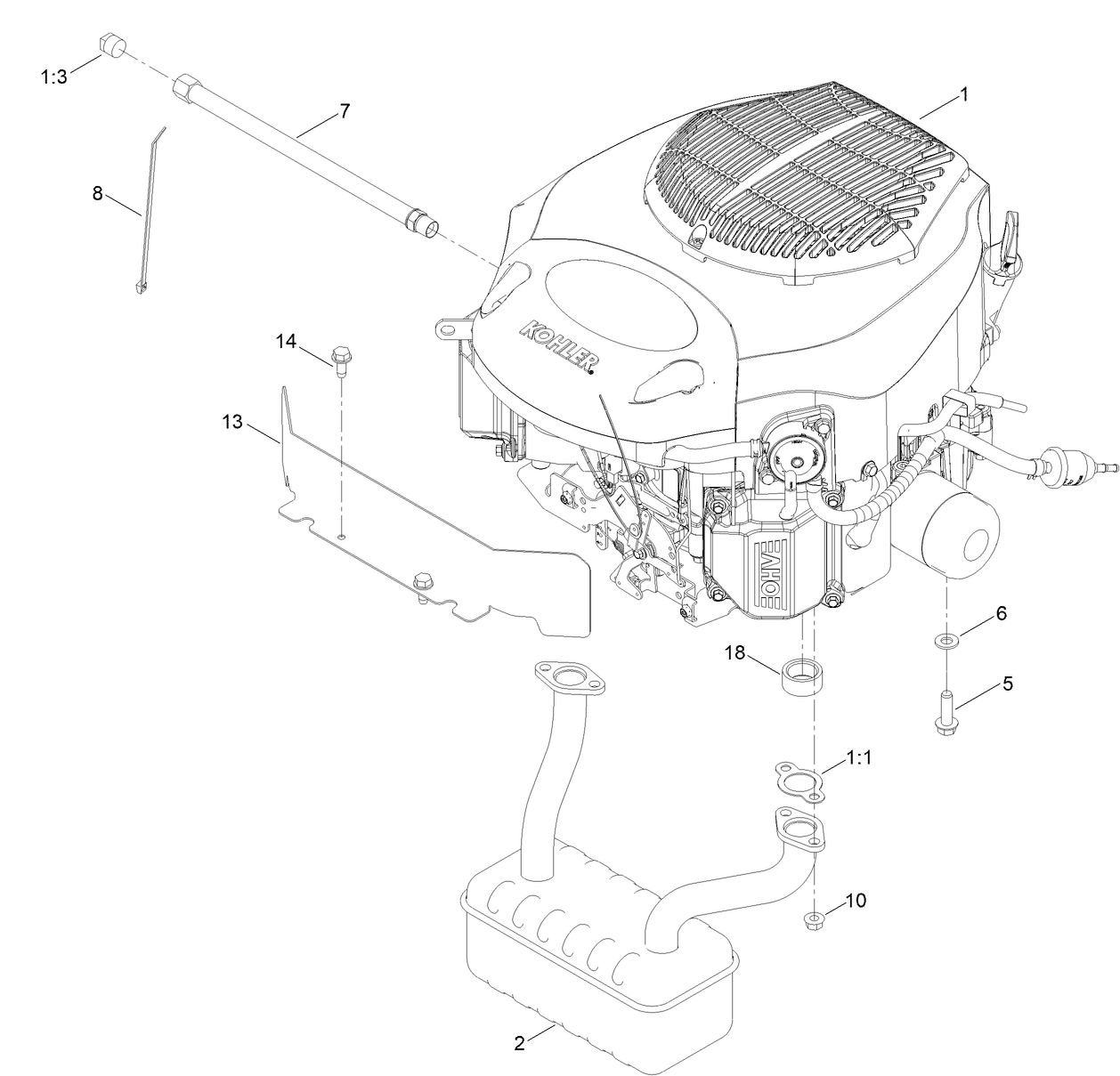 Engine and Muffler Assembly