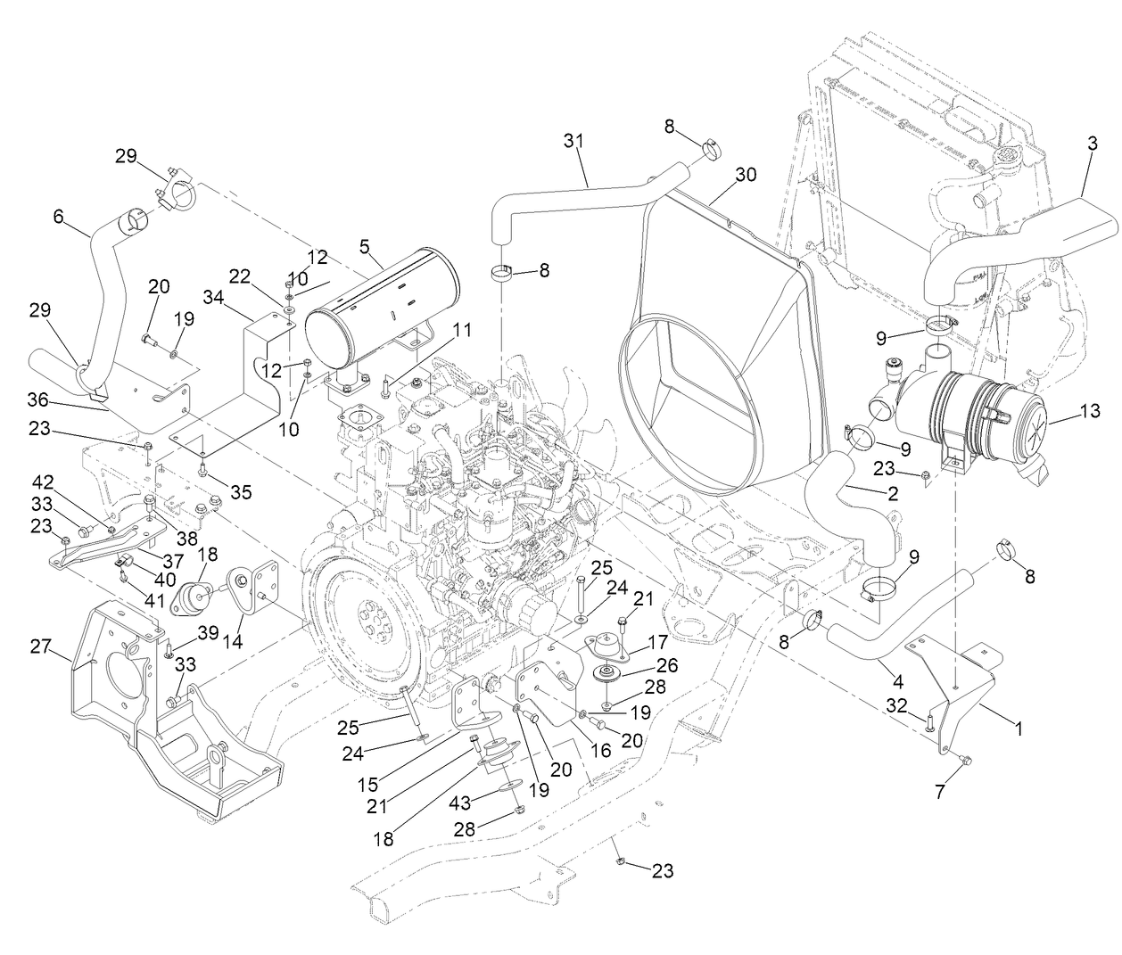 Engine Mount, Exhuast and Air Cleaner Assembly