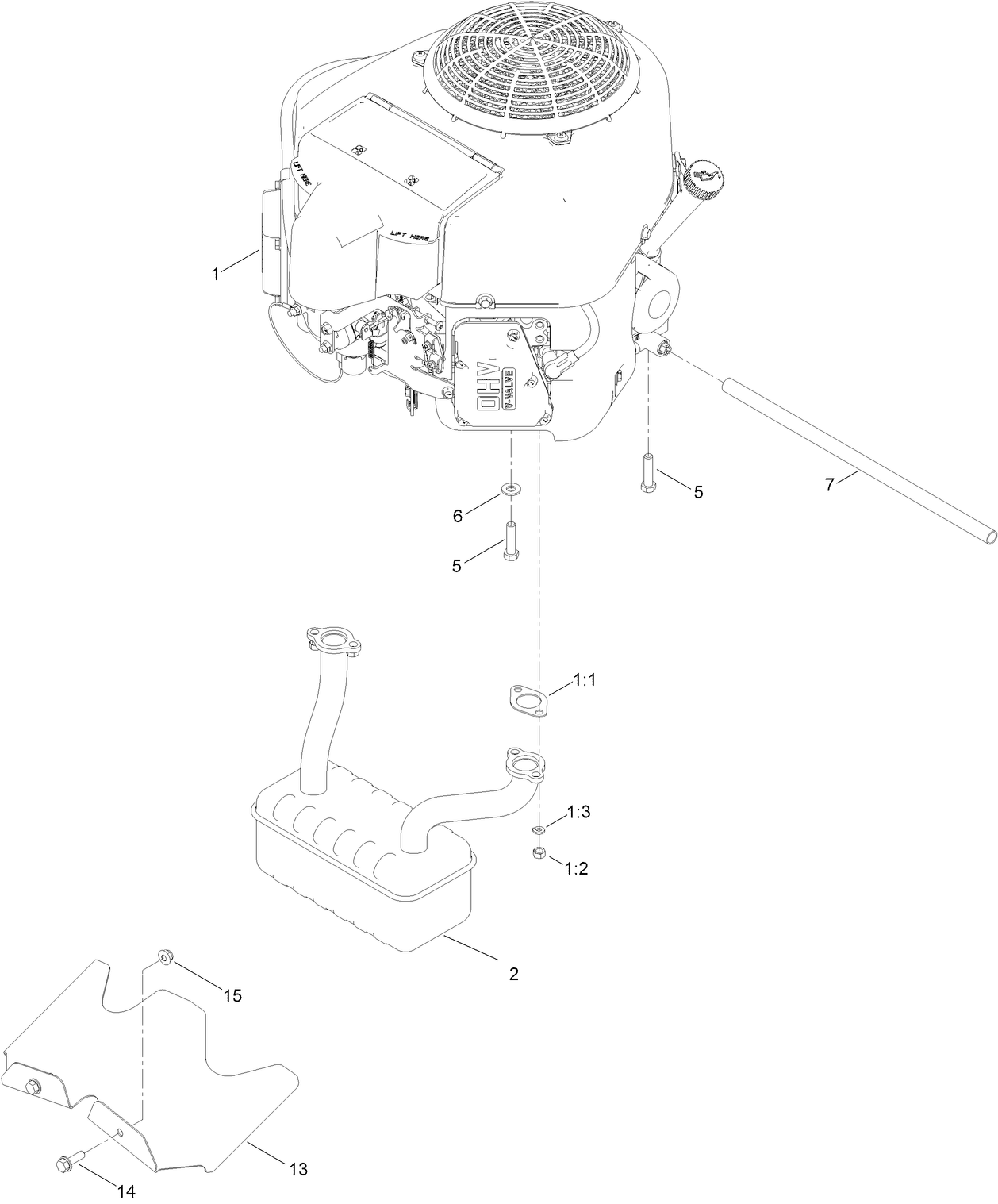 Engine and Muffler Assembly