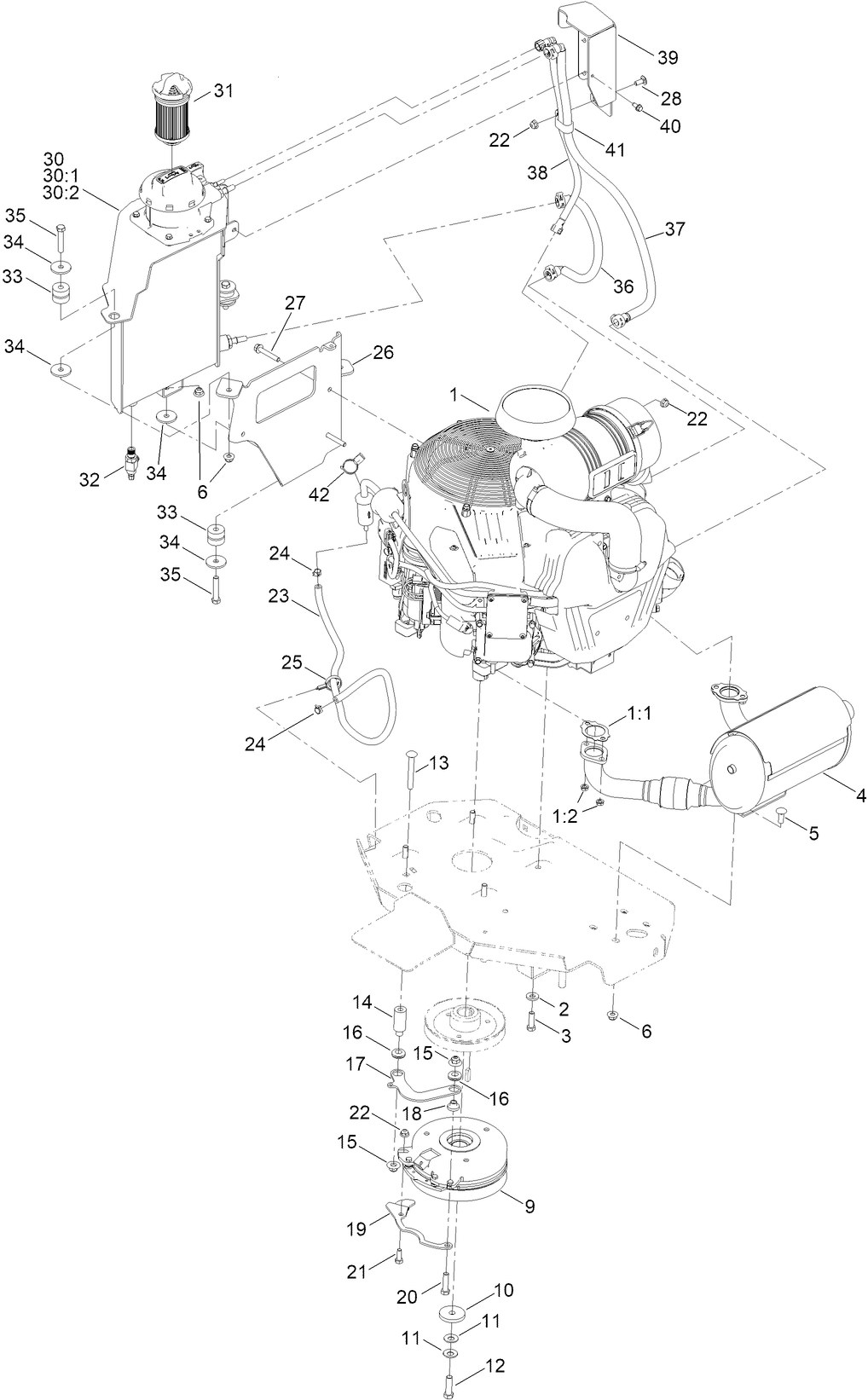 Engine and Muffler Assembly