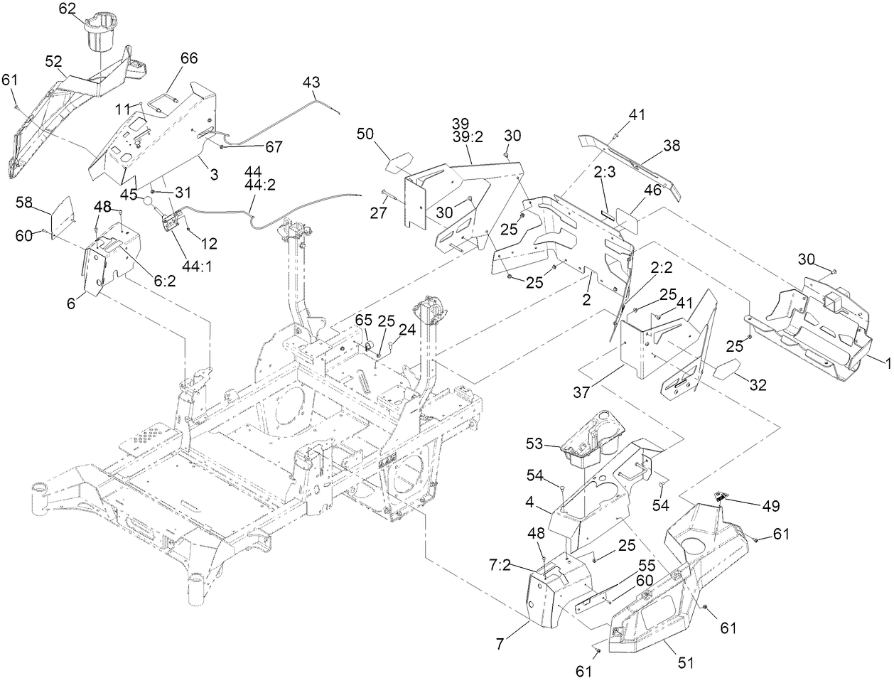 Throttle, Choke Cables and Guard Assembly