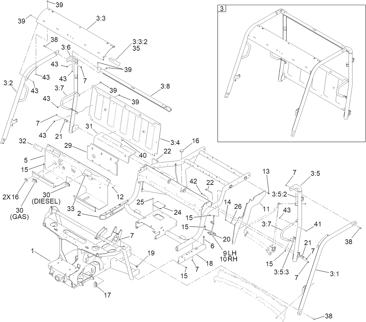 Frame and ROPS Assembly