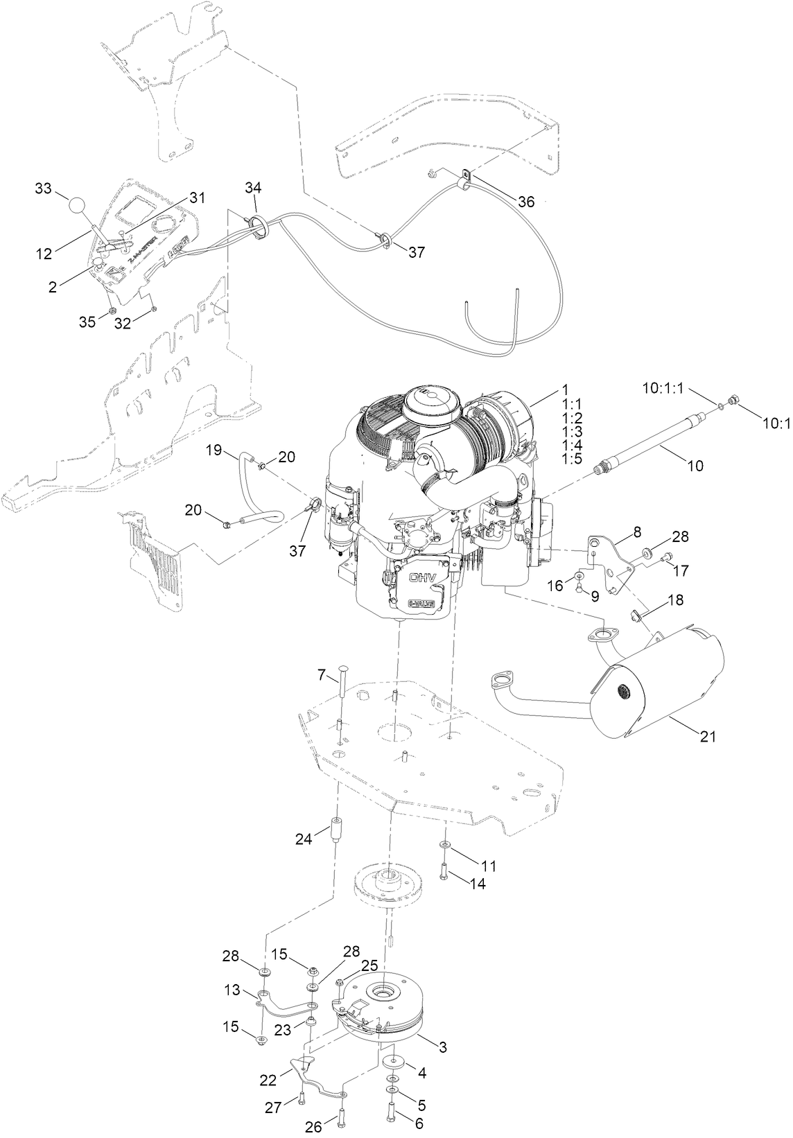 Engine, Clutch and Muffler Assembly