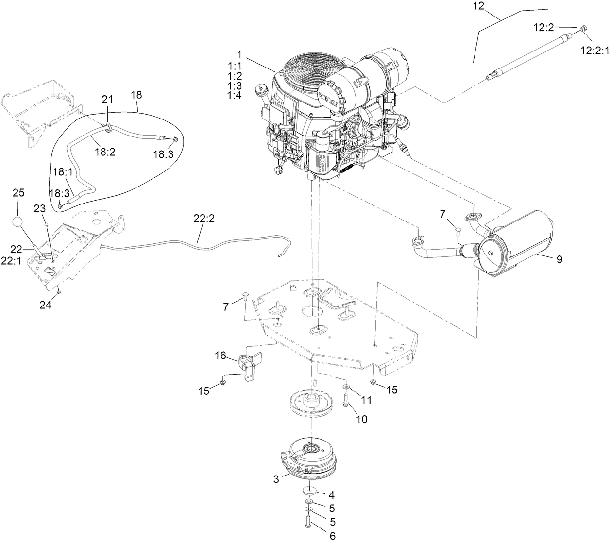 Engine, Clutch and Muffler Assembly