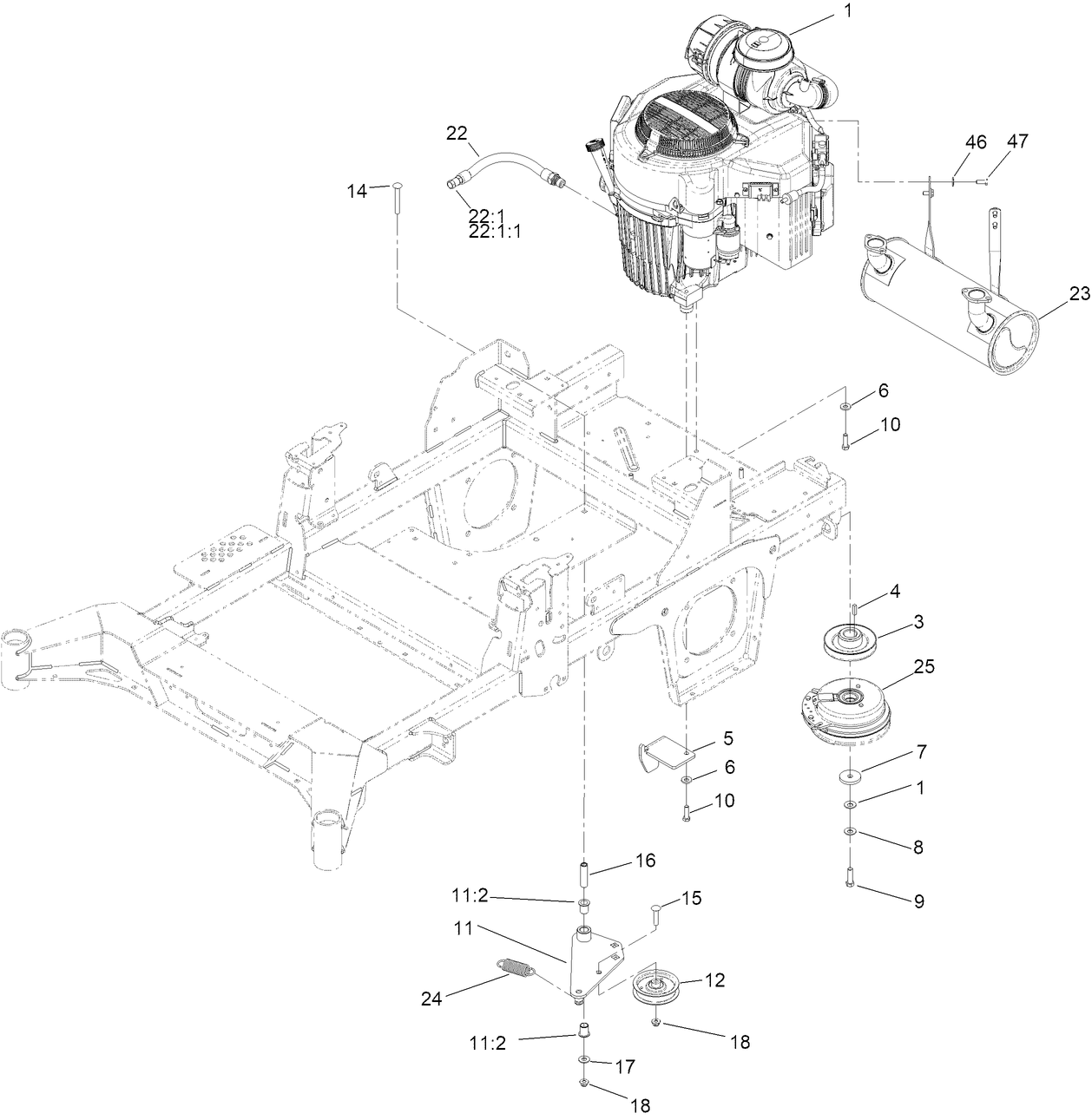 Engine, Clutch and Muffler Assembly