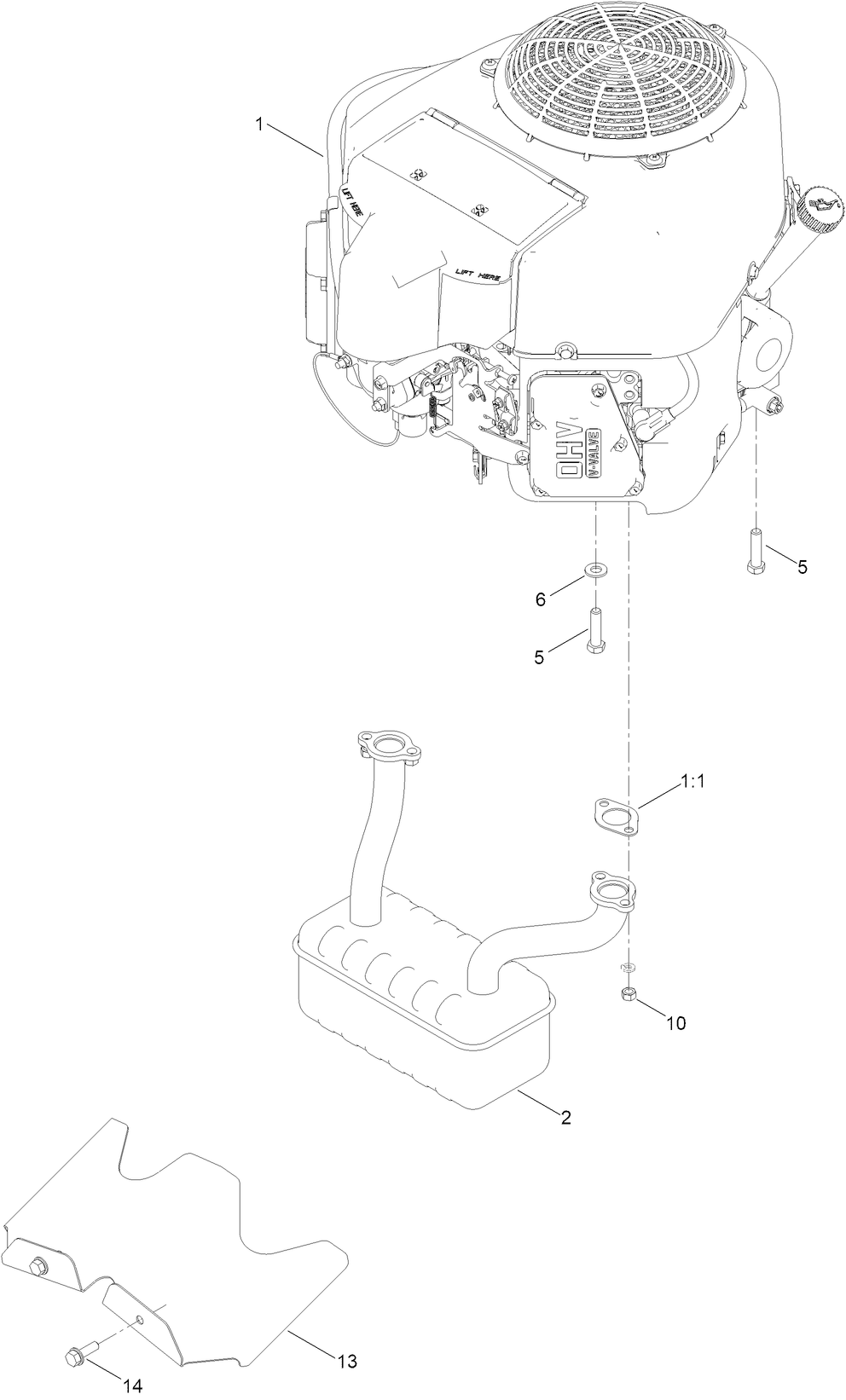 Engine and Muffler Assembly